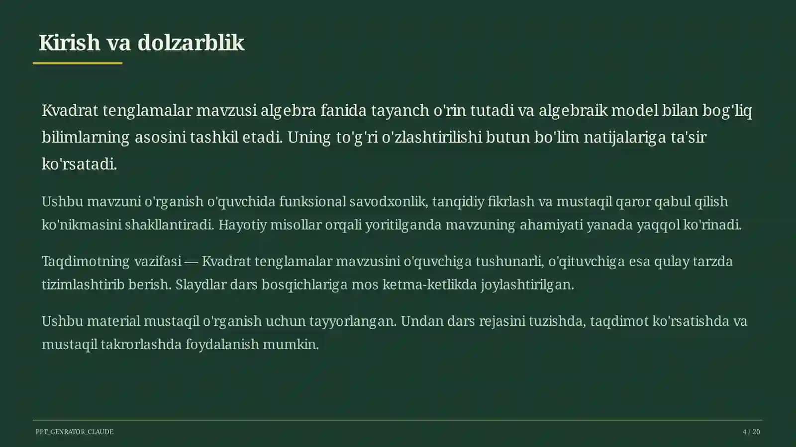 Kvadrat tenglamalar (8-sinf) 2