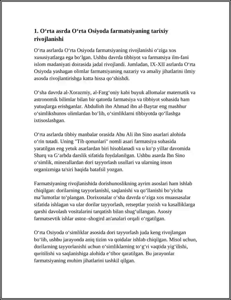 Oʻrta Osiyoda Farmatsiyaning Rivojlanishi va Oʻziga Xosligi 4