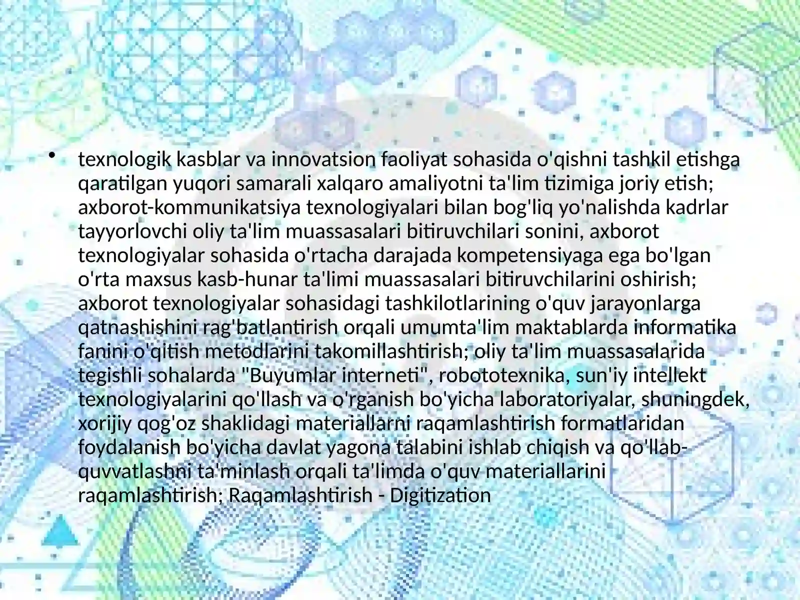 RAQAMLASHTIRILGAN SAVODXONLIK 4