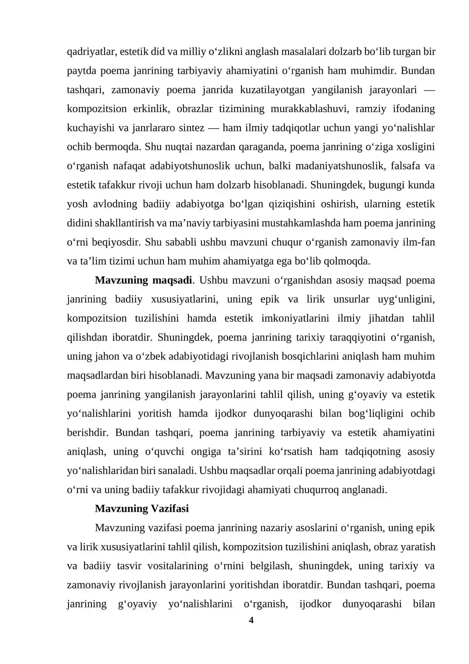Filologiya va tillarni oʻqitish (oʻzbek tili) - Poema janrining o‘ziga xosligi 4