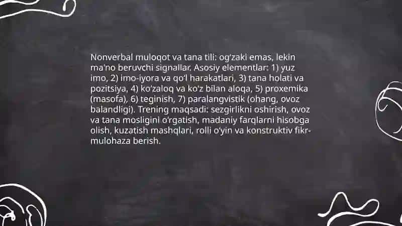 Shaxslararo muloqatchanlik koʻnikmalarini hosil qilish uchun tashkil etiladigan treninglar 4