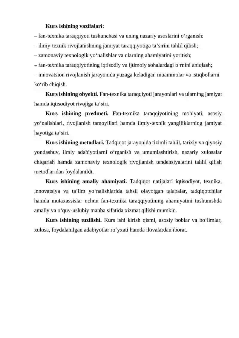 Fan-texnika taraqqiyotining mohiyati va ahamiyati va uning asosiy yo’nalishlari 4