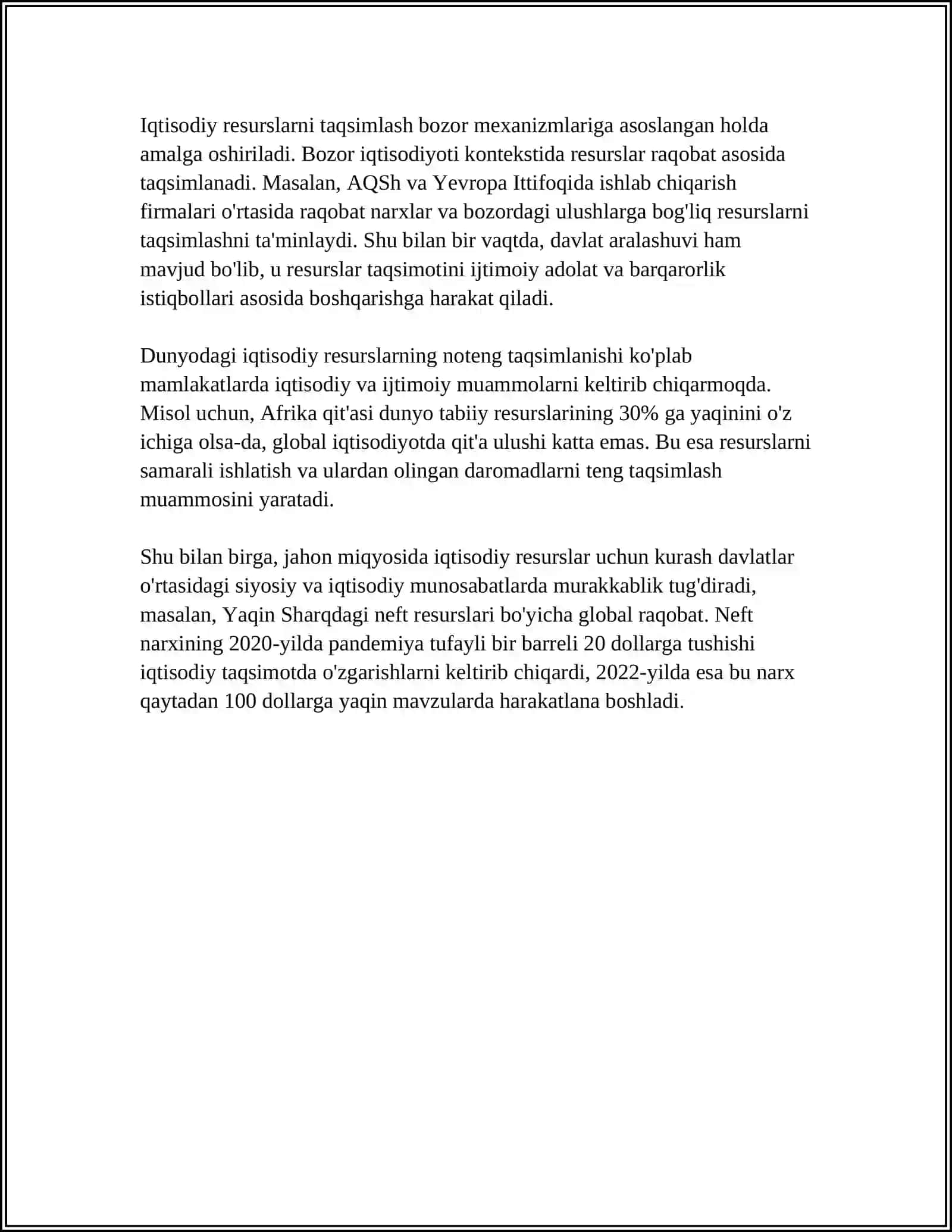 IQTISODIYOT NAZARIYASI FANIDAN TESTLAR TO'PLAMI 4