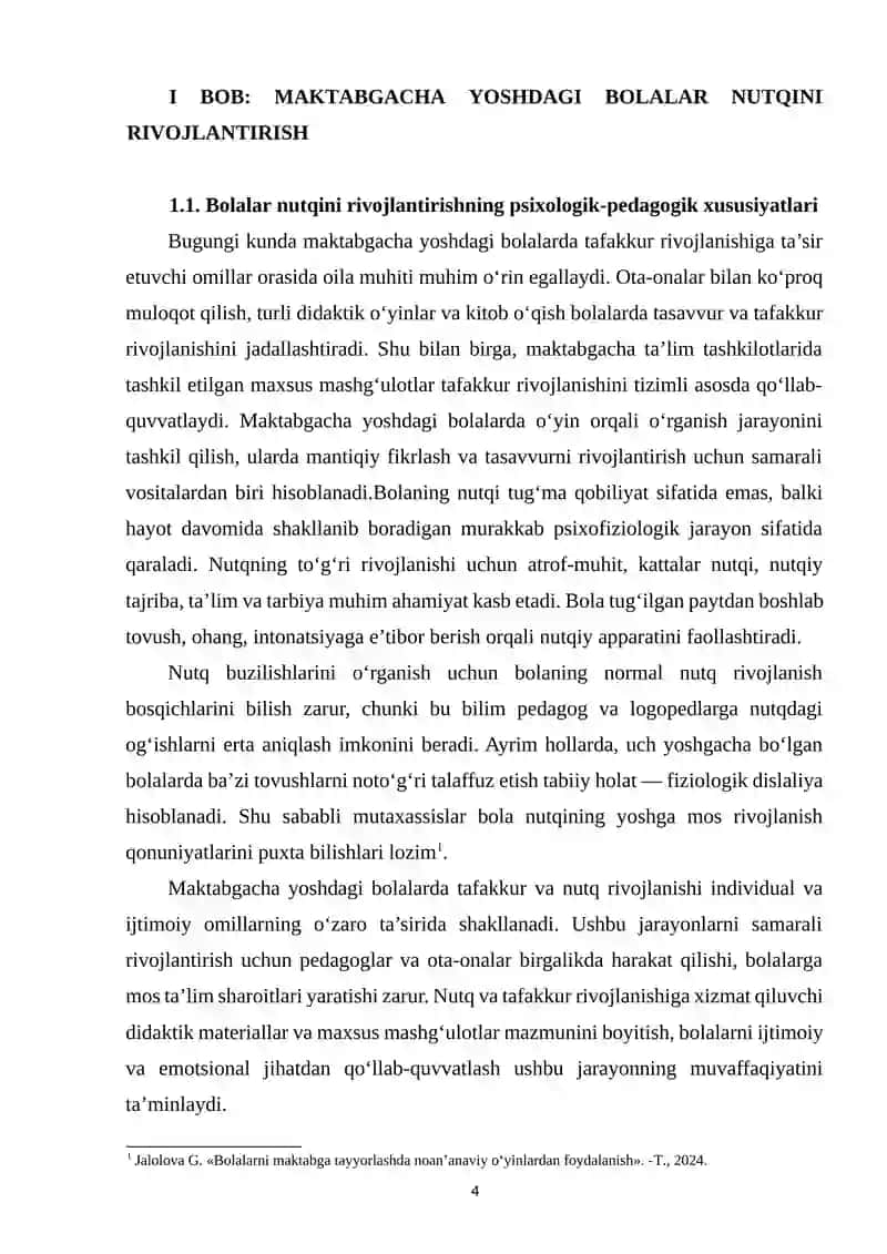 MAKTABGACHA TA'LIM YOSHIDAGI BOLALARNING TEVARAK ATROFNI BILISHDA BOLALAR NUTQINI RIVOJLANTIRISH MASHG‘ULOTLARI VA AHMAIYATI 4