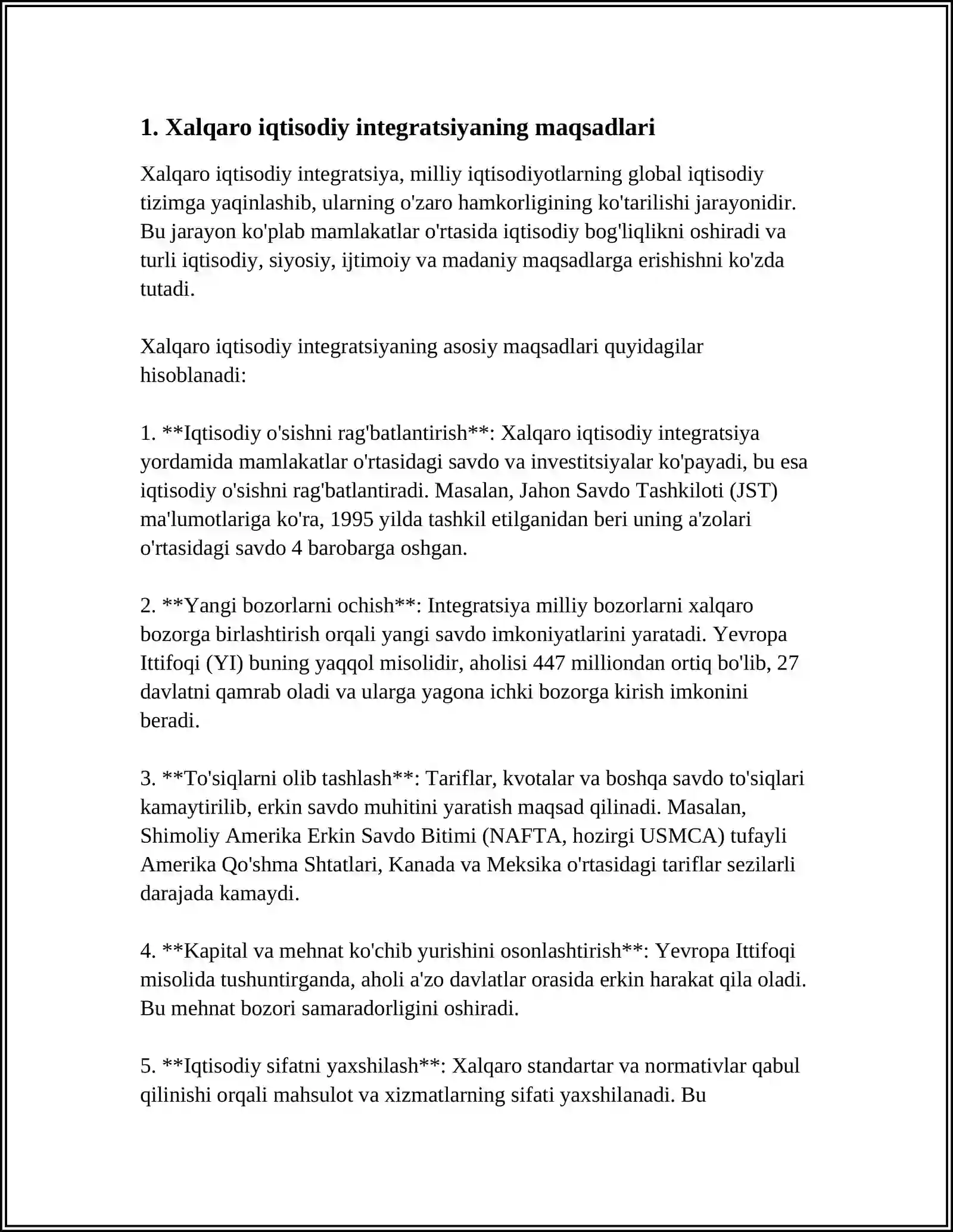 Xalqaro IQTISODIY INTEGRATSIYA VA XALQARO VALYUTA MUNOSABATLARI 4