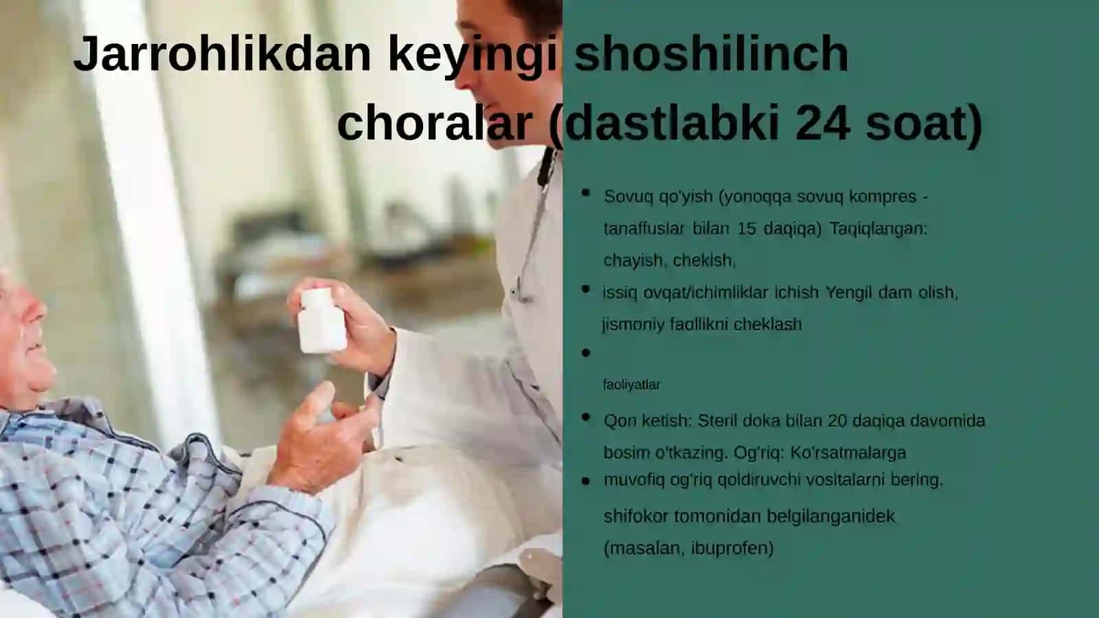 Yuz-jag‘ sohasi yumshoq va suyak to‘qimalari plastika operatsiyalarinio‘tkazgan bemorlarni parvarishlash 4
