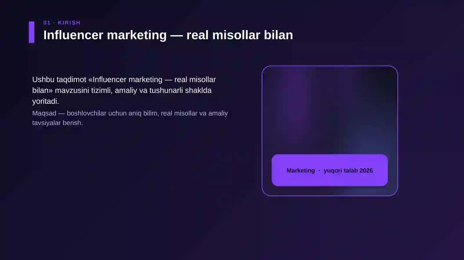 Influencer marketing — real misollar bilan 4
