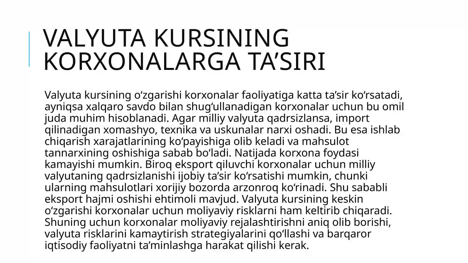 Valyuta kurslaridagi o‘zgarishlarning ta’siri 4