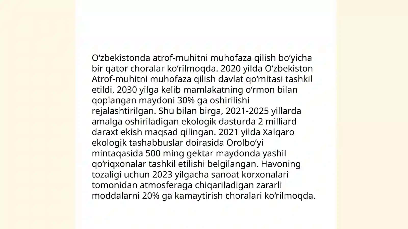 OʻZBEKISTON EKOLOGIK SIYOSATINING MOHIYATI VA UNING BUGUNGI KUNDAGI AHAMIYATI 4