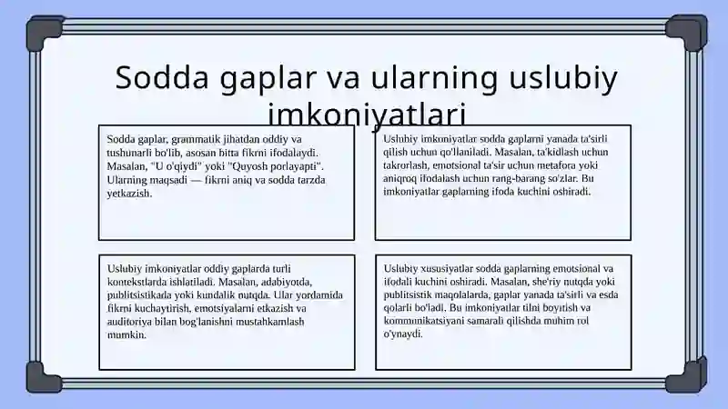 Sodda gaplarning uslubiy imkoniyati 4
