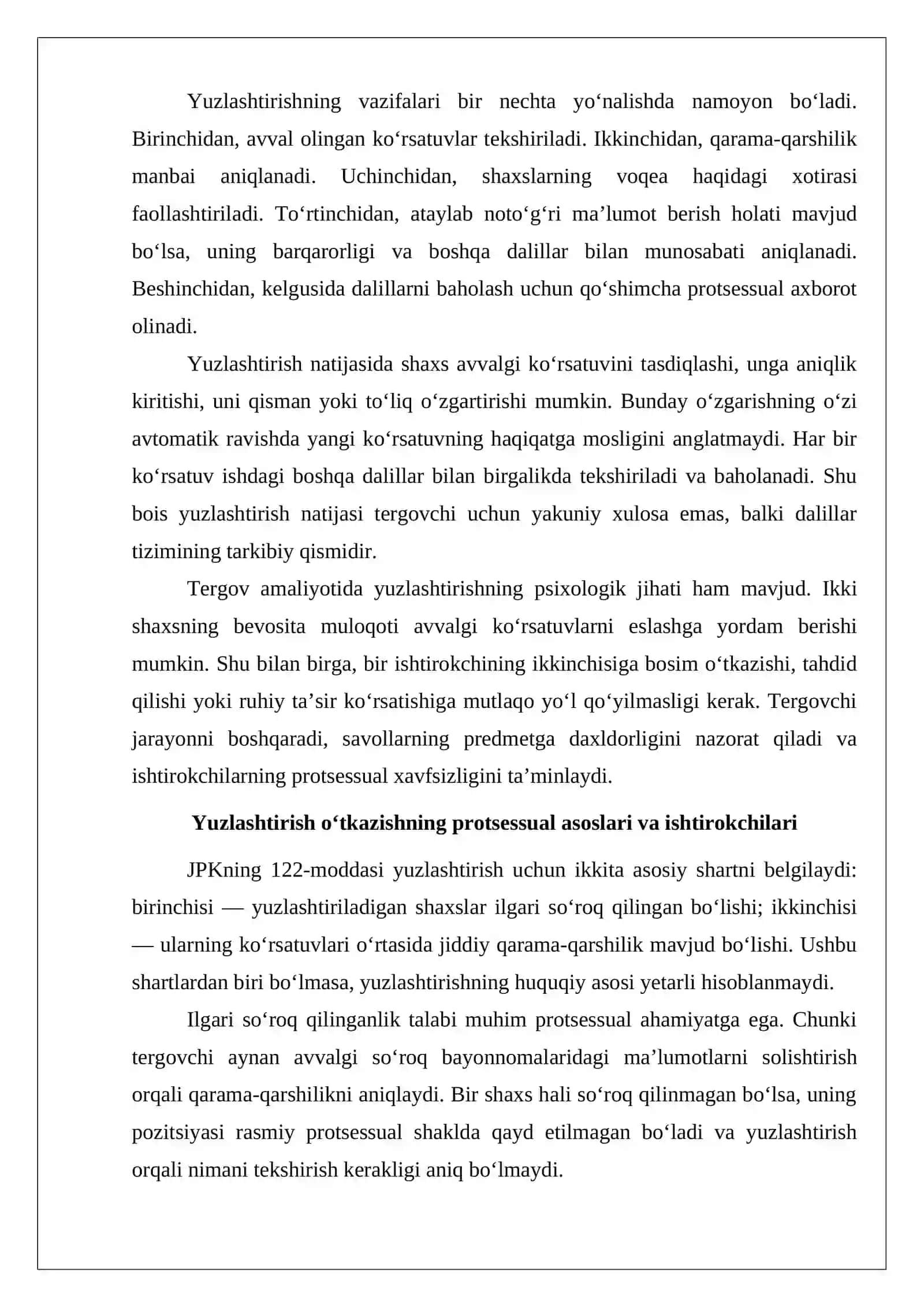 Yuzlashtirish tergov harakatini o‘tkazish asoslari va tartibi 4