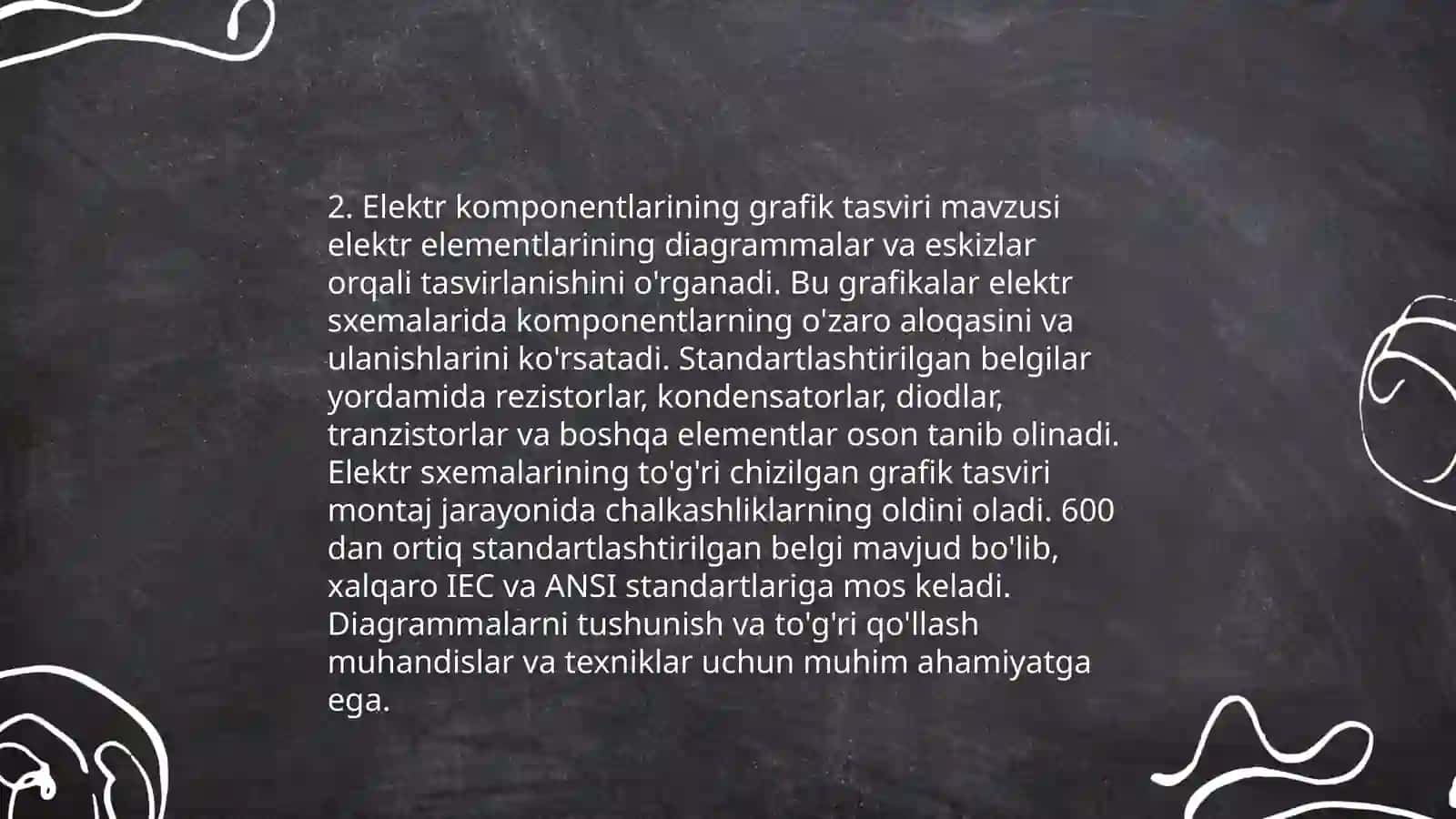 Elektr zanjiridagi asosiy shartli belgilar va elektr zanjir sxemalarining imitatsiyon modelini tuzish 4