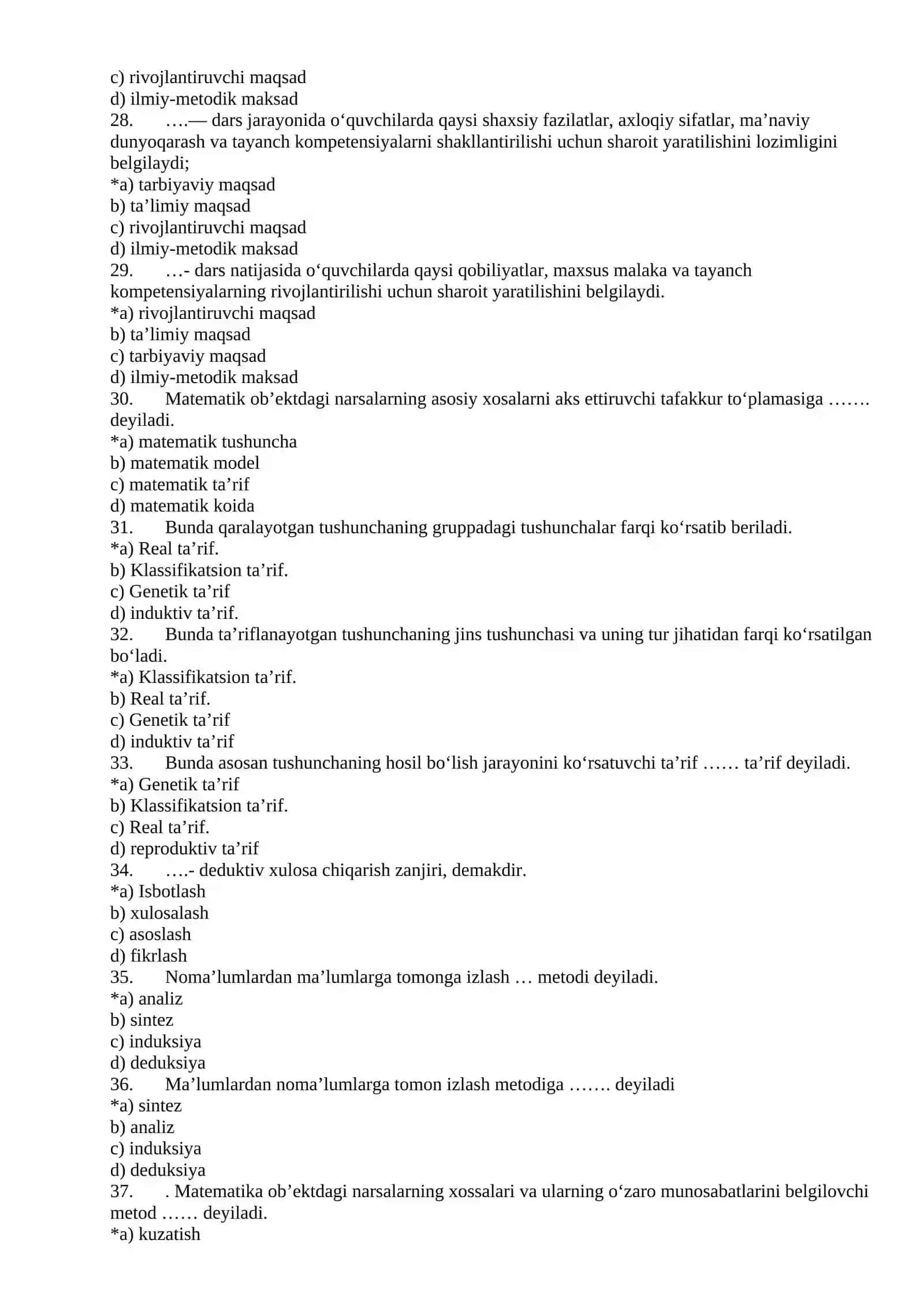 Matematika fanidan mutaxasislik testlari 4