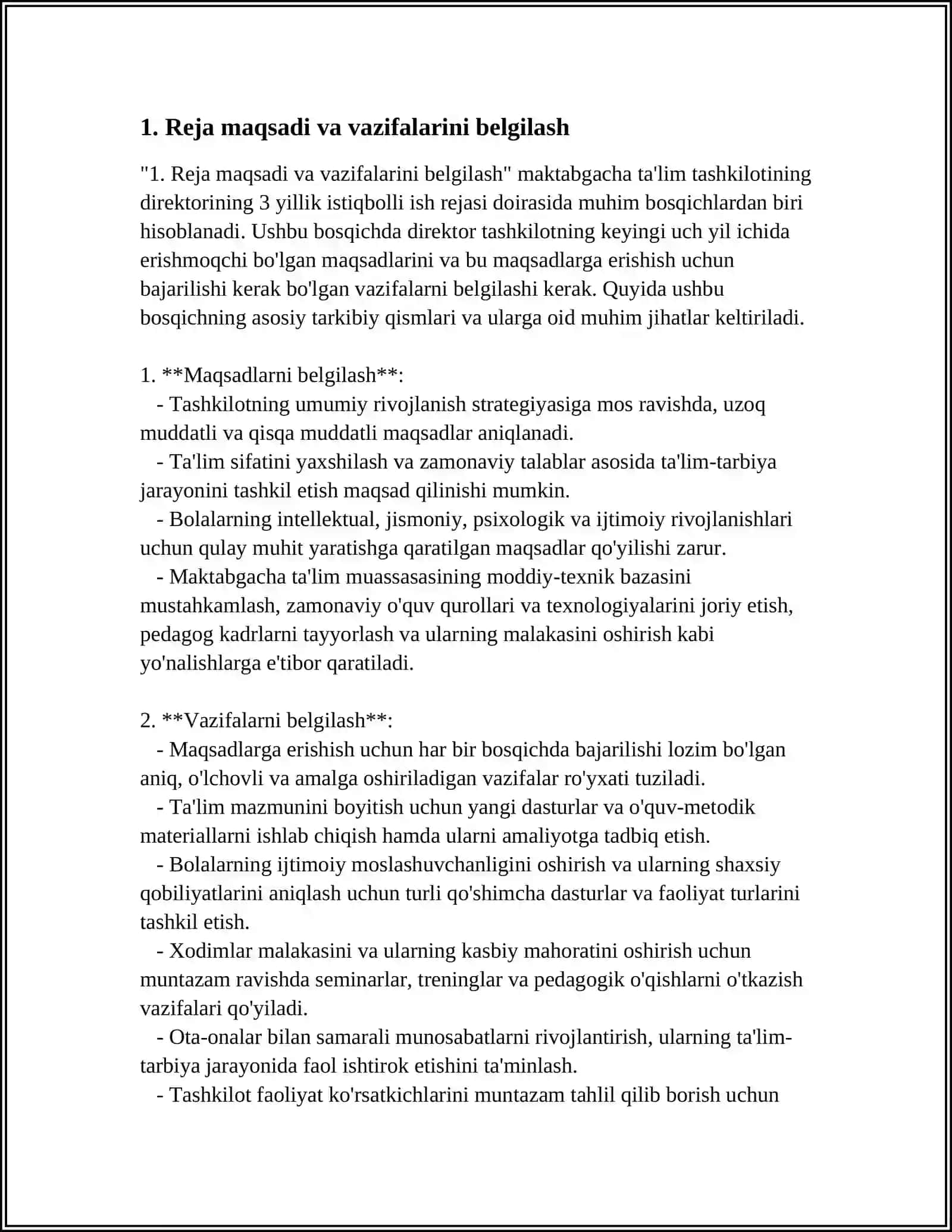 MAKTABGACHAA TALIM TAWKILOTINING DREKTORI 3 YILLIK ISTIQBOLLIK ISH REJASIINI YOZIW TARTIBI 4