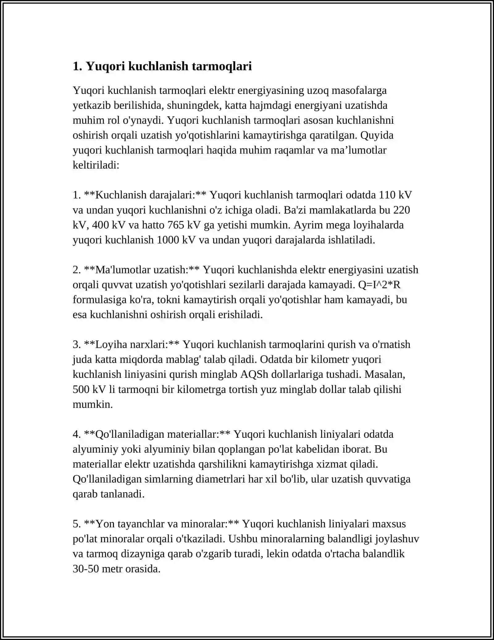 ELEKTR TARMOQLARIDAGI KUCHLANISH DARAJALARI VA ULARNING AHAMIYATI 4