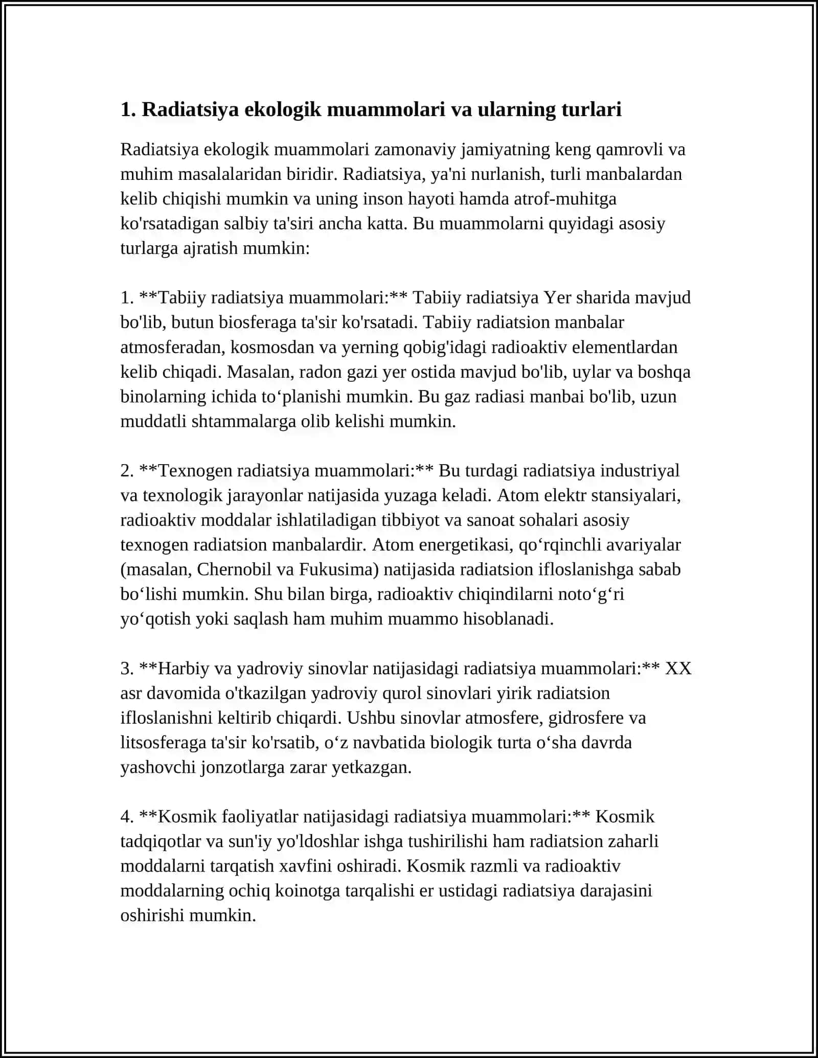 RADIATION EKOLOGIK MUOMMOLAR RADIATSIYADAN HIMOYALANISH CHORA TADBIRLARI 4