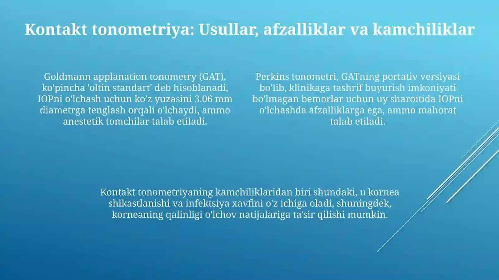 Ko'z ichki bosimini baholashning  innovation usullari Kontakt va kontaktsiz tonometriya 4
