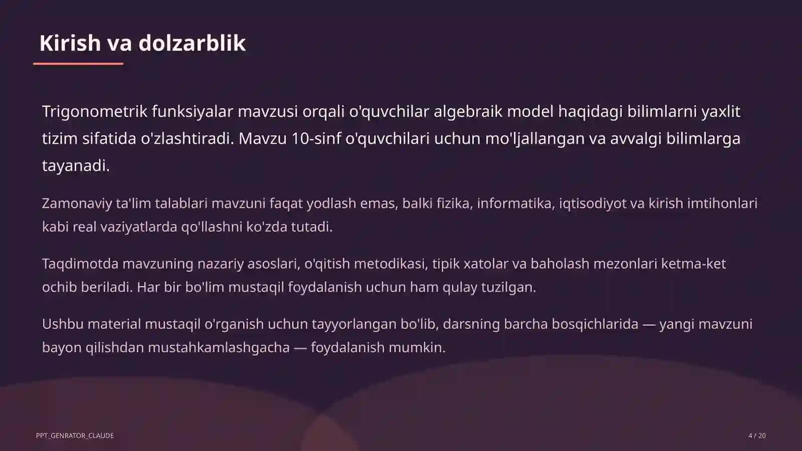 Trigonometrik funksiyalar (10-sinf) 4