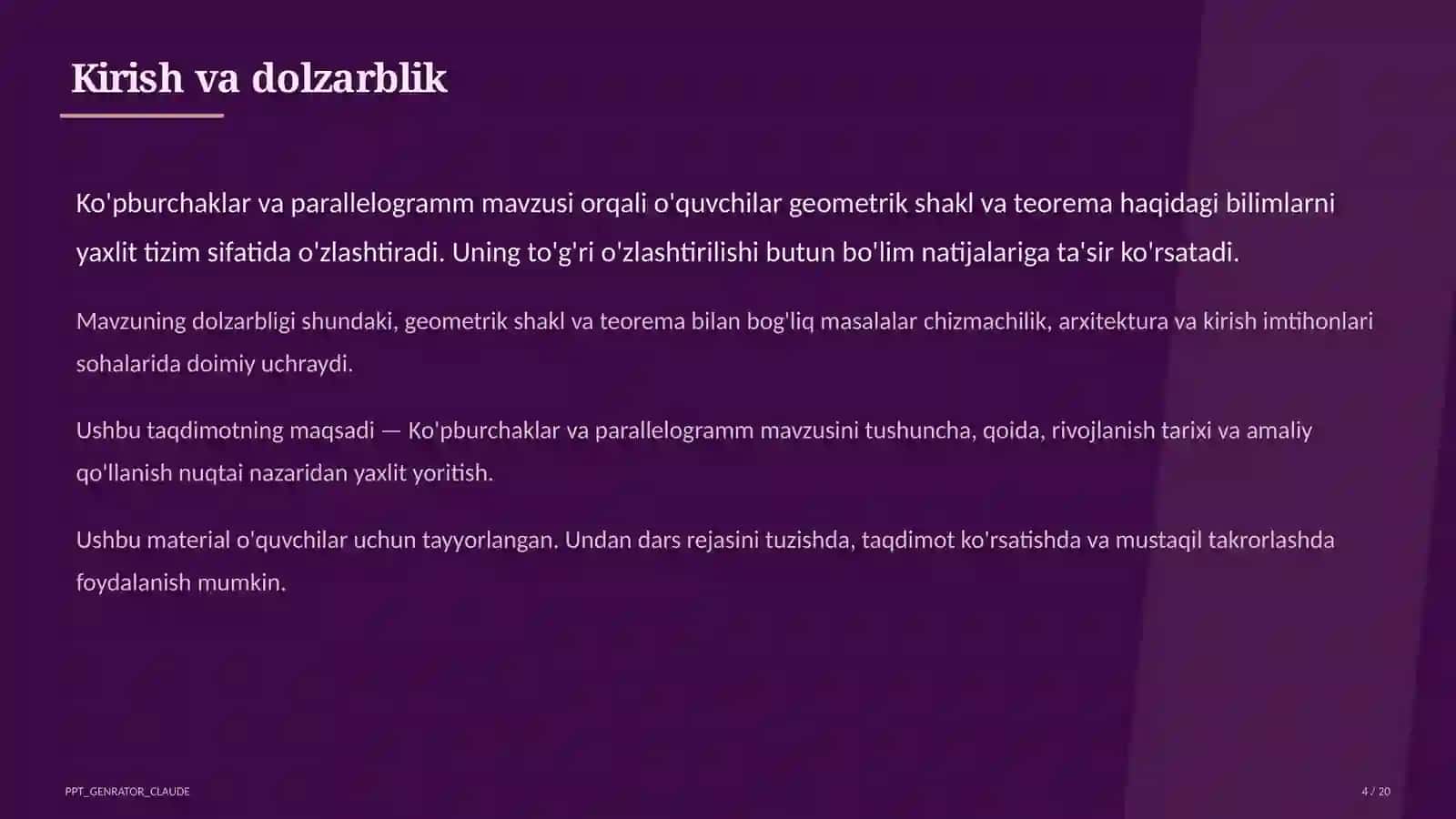 Ko'pburchaklar va parallelogramm (8-sinf) 4