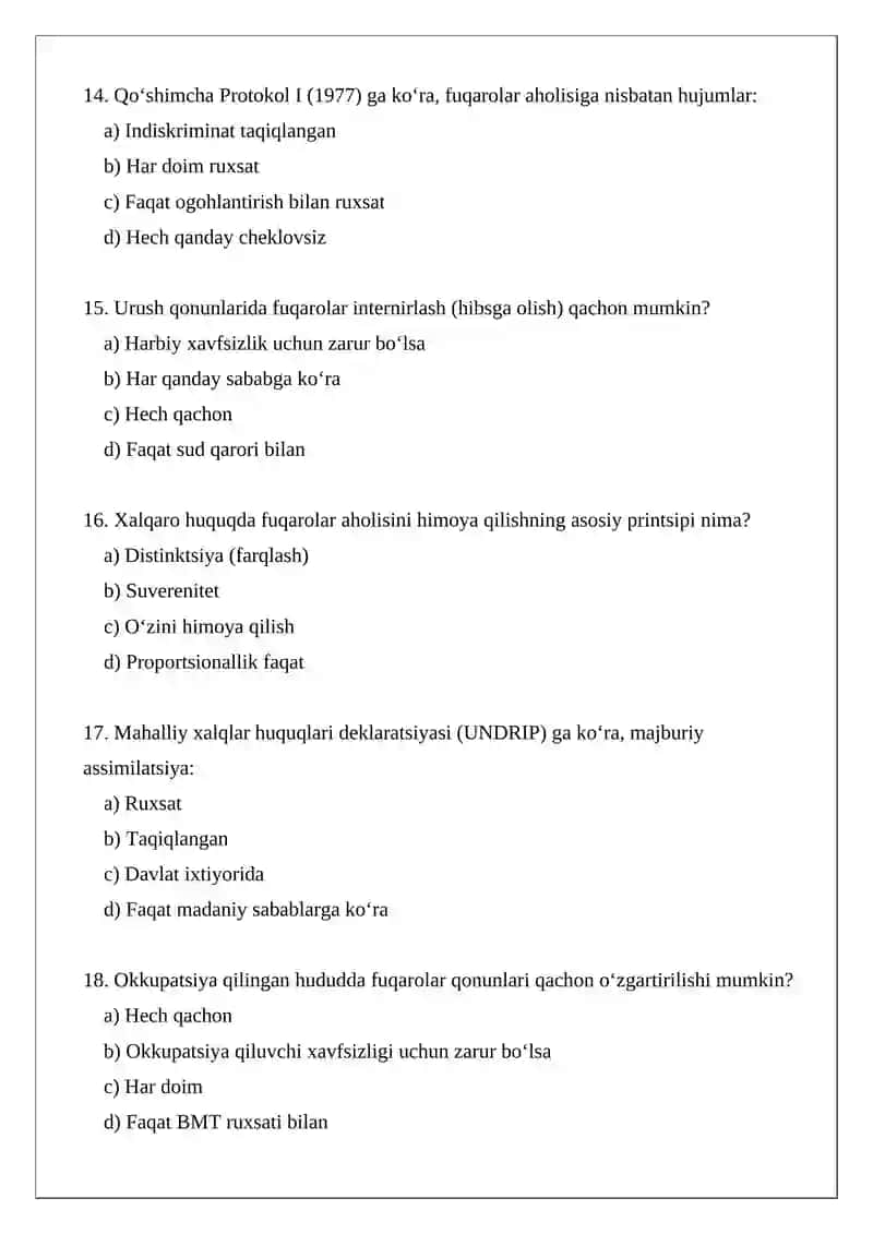 Xalqaro huquqda aholi Test 4