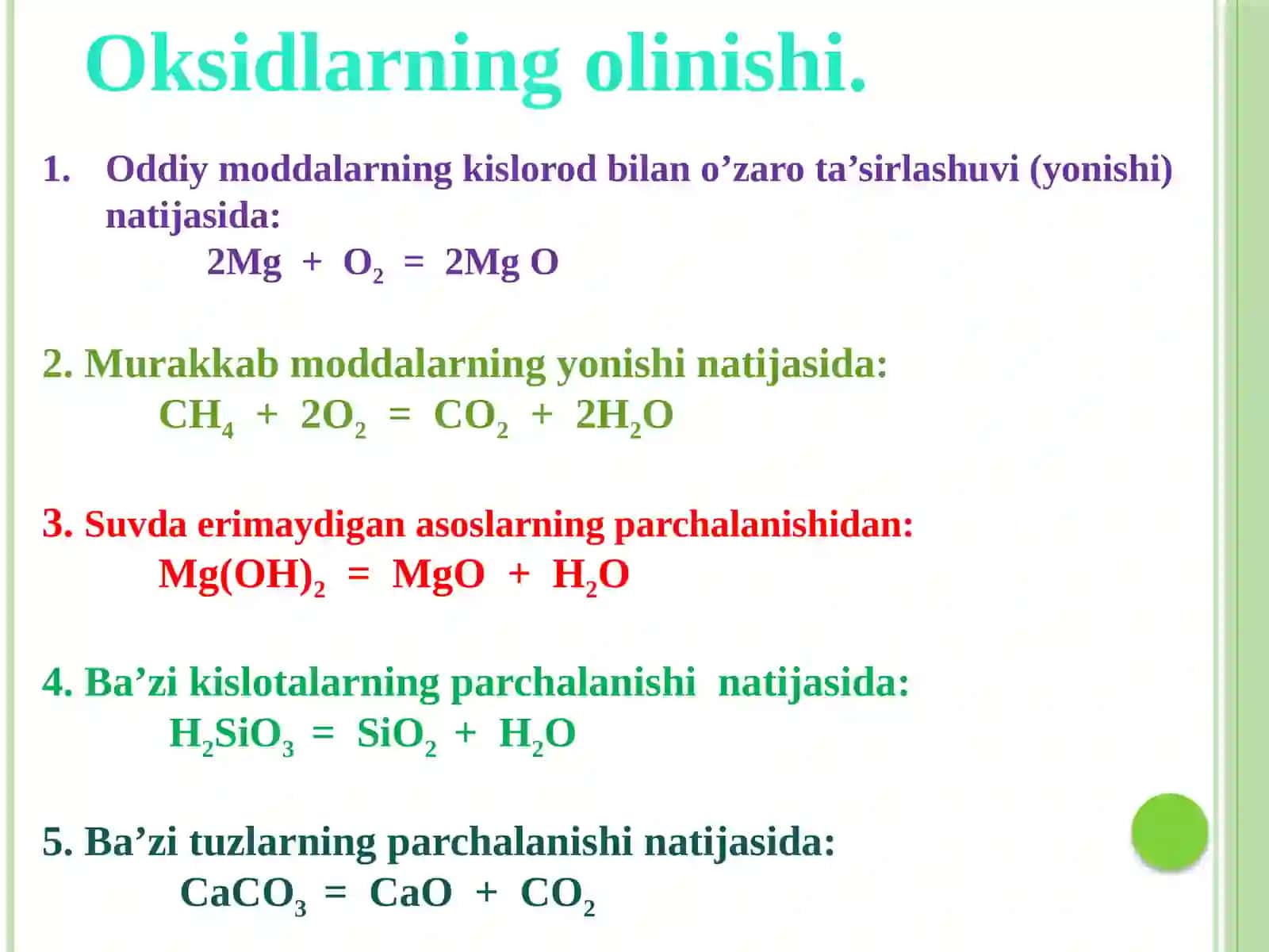 Oksidlarning olinishi va xossalari 4