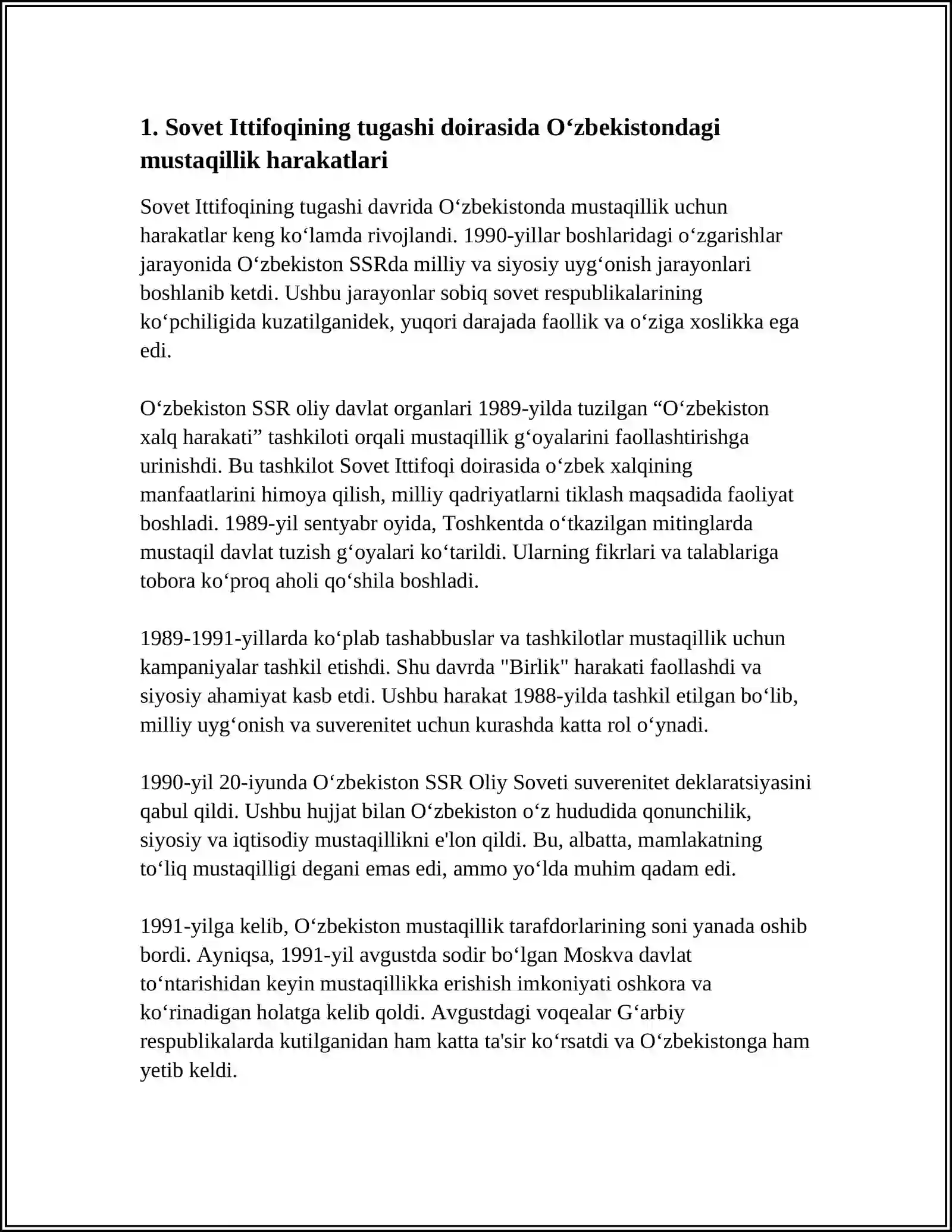 MUSTAQILLIKKA ERISHISH ARAFASIDA O‘ZBEKISTONDAGI IJTIMOIY-SIYOSIY JARAYONLAR 4