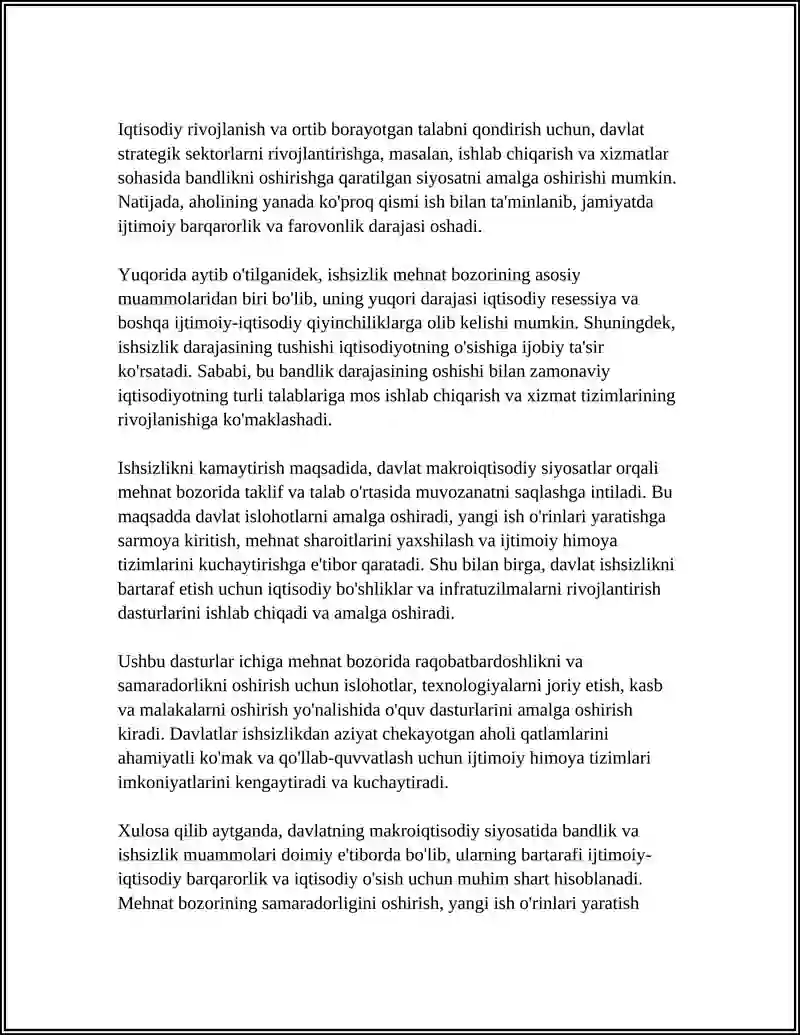 DAVLATNING MAKROIQTISODIY SIYOSATIDA BANDLIK VA ISHSIZLIK MUOMOLARI 4