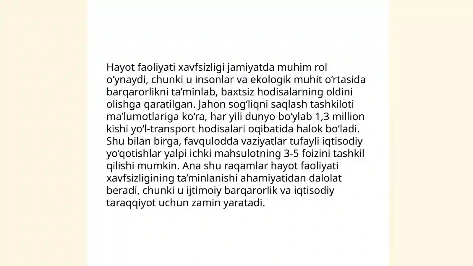 Hayot faoliyati xavfsizligi fanining umumiy tushunchasi 4