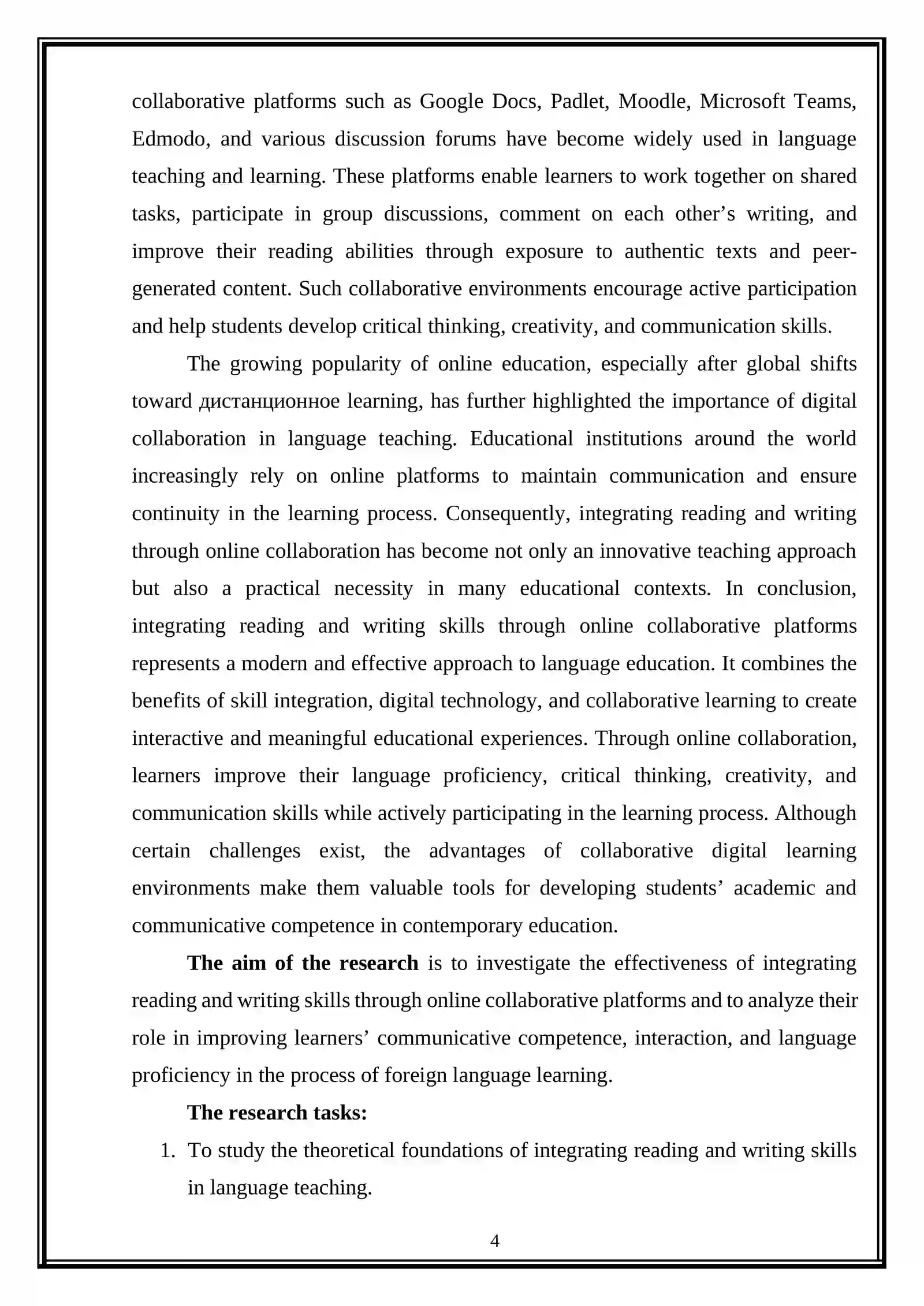 Integrating reading and writing through online collaborative 4