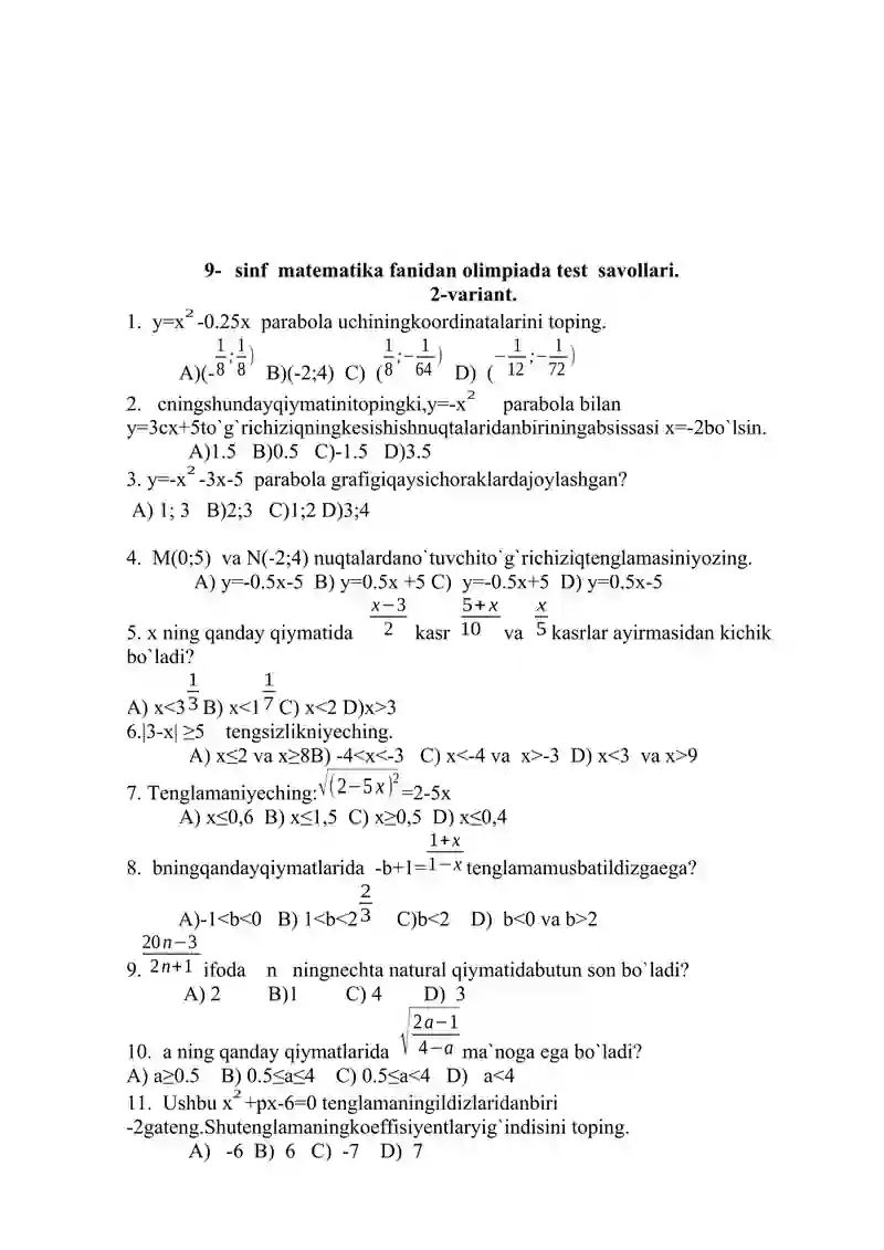 Matematikadan Olimpiada savollari 4