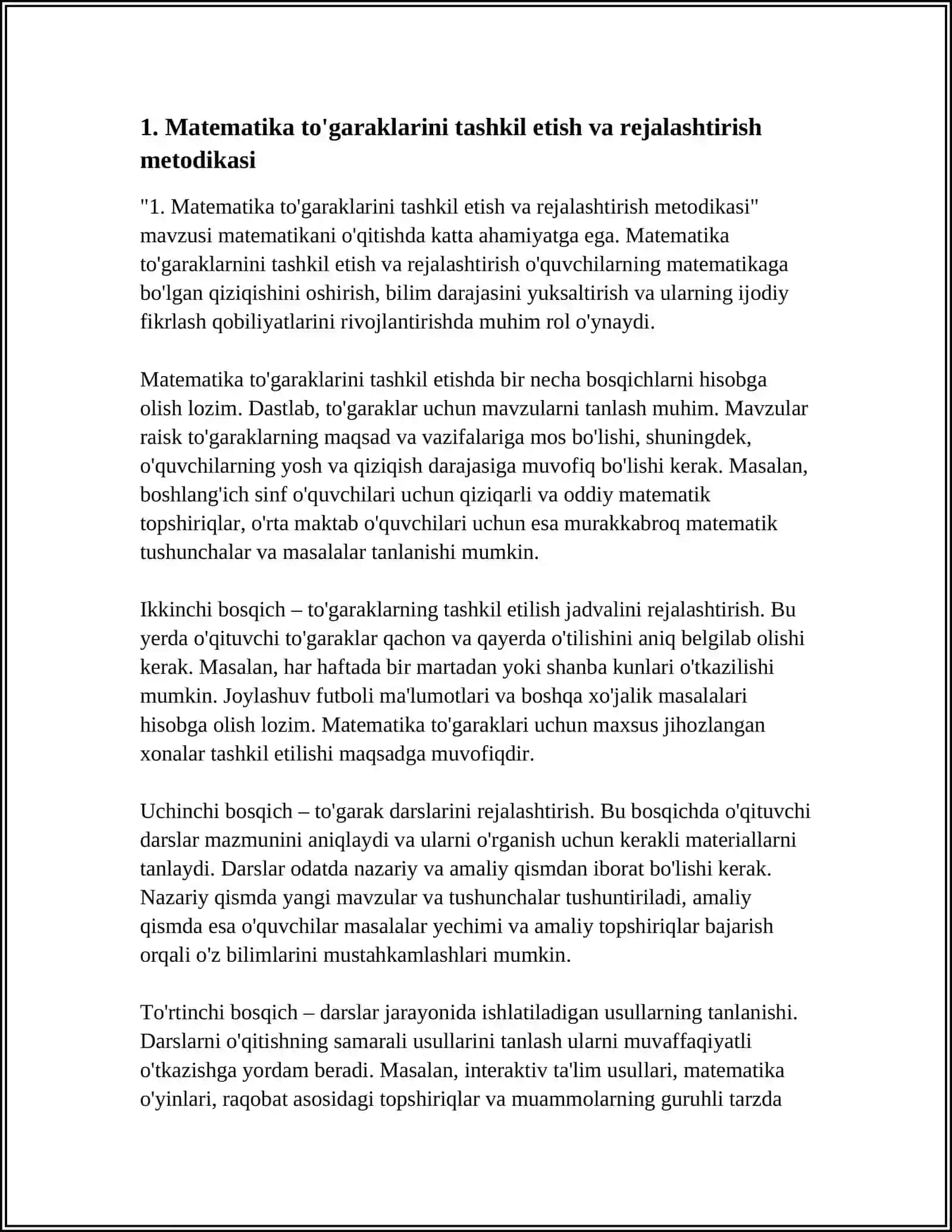 TO'G'ARAKLAR VA MATEMATIK O'N MINUTLIKLAR ULARNI TAYYORLASH VA O'TKAZISH METODIKASI 4