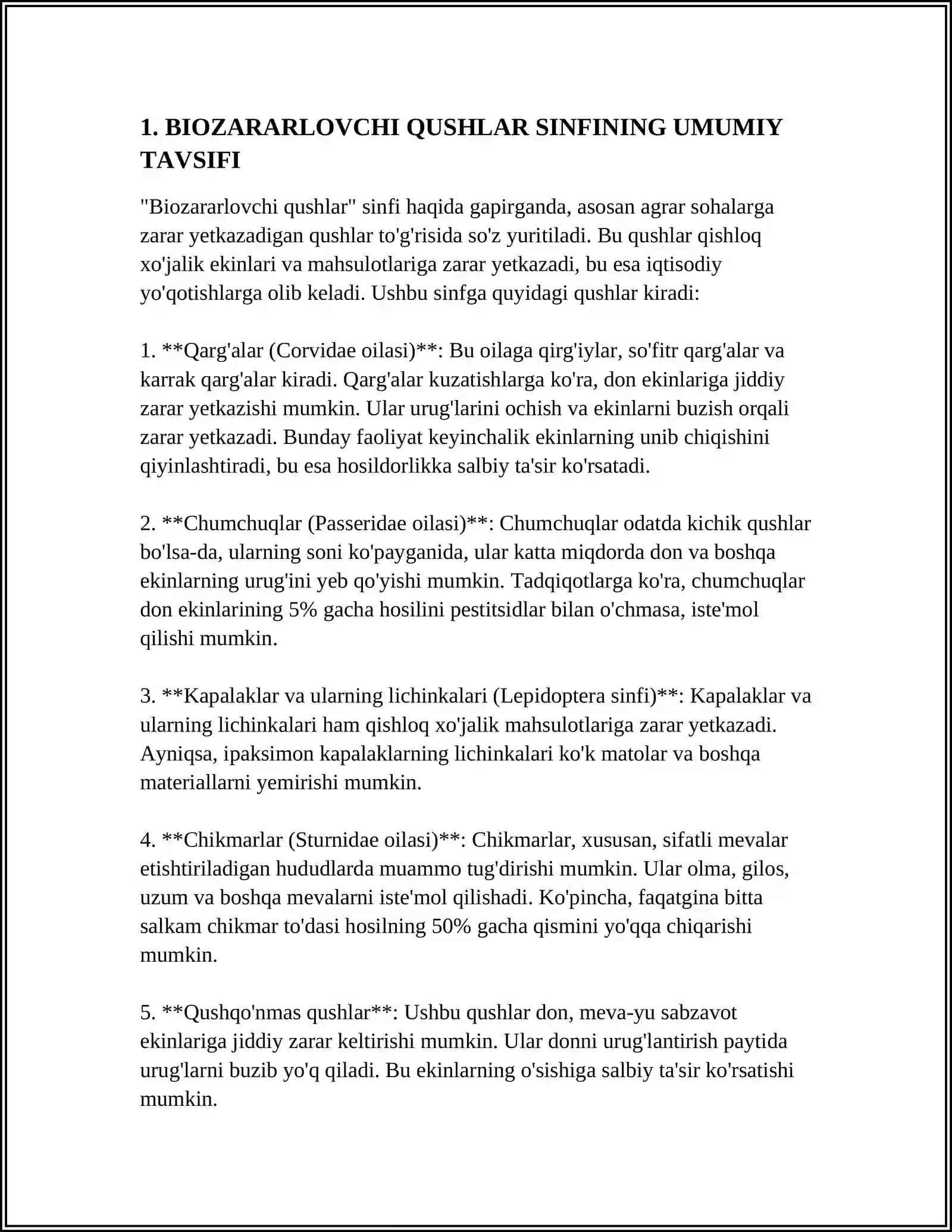 BIOZARARLOVCHI QUSHLAR SINFINING UMUMIY TAVSIFI 4