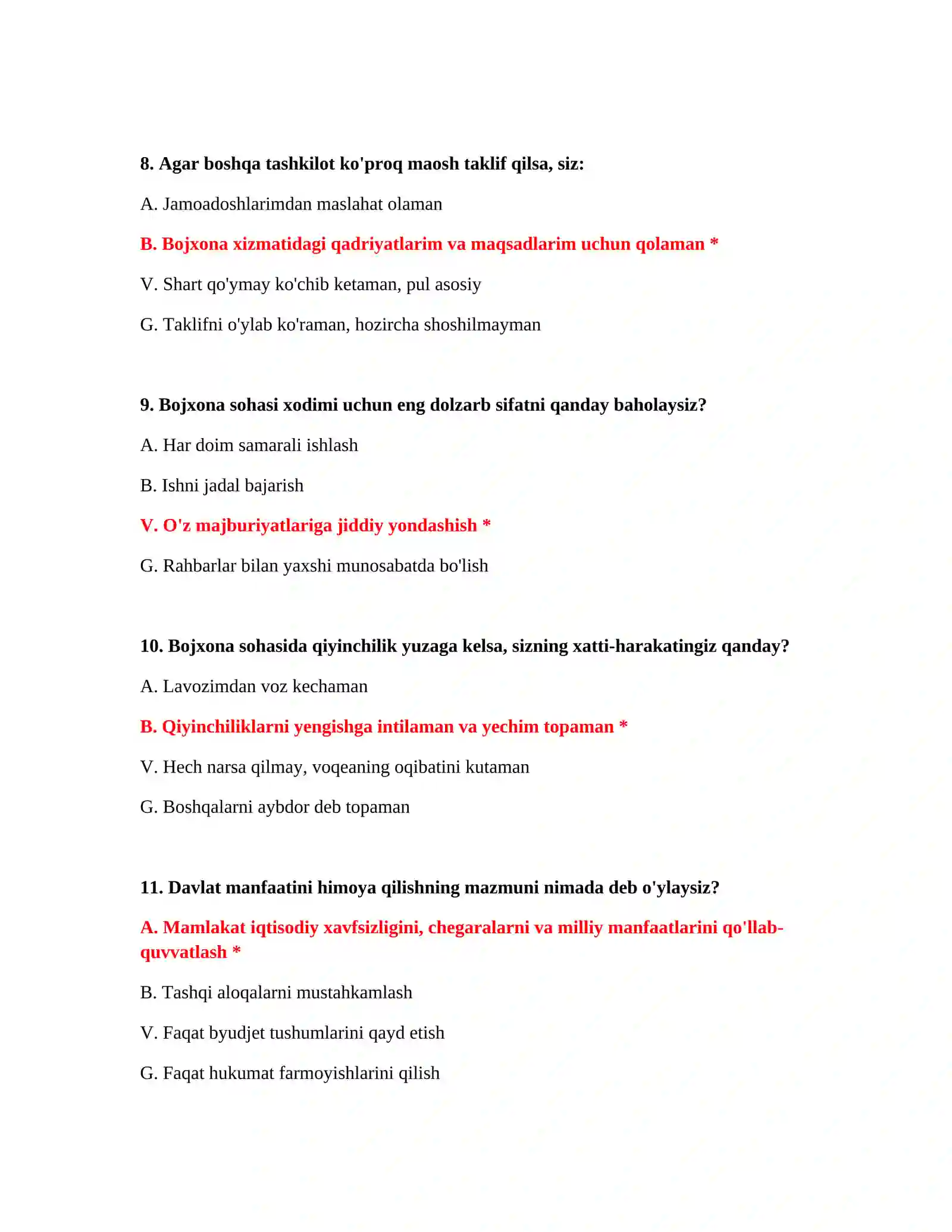 Bojxona test savollarining javoblari 4