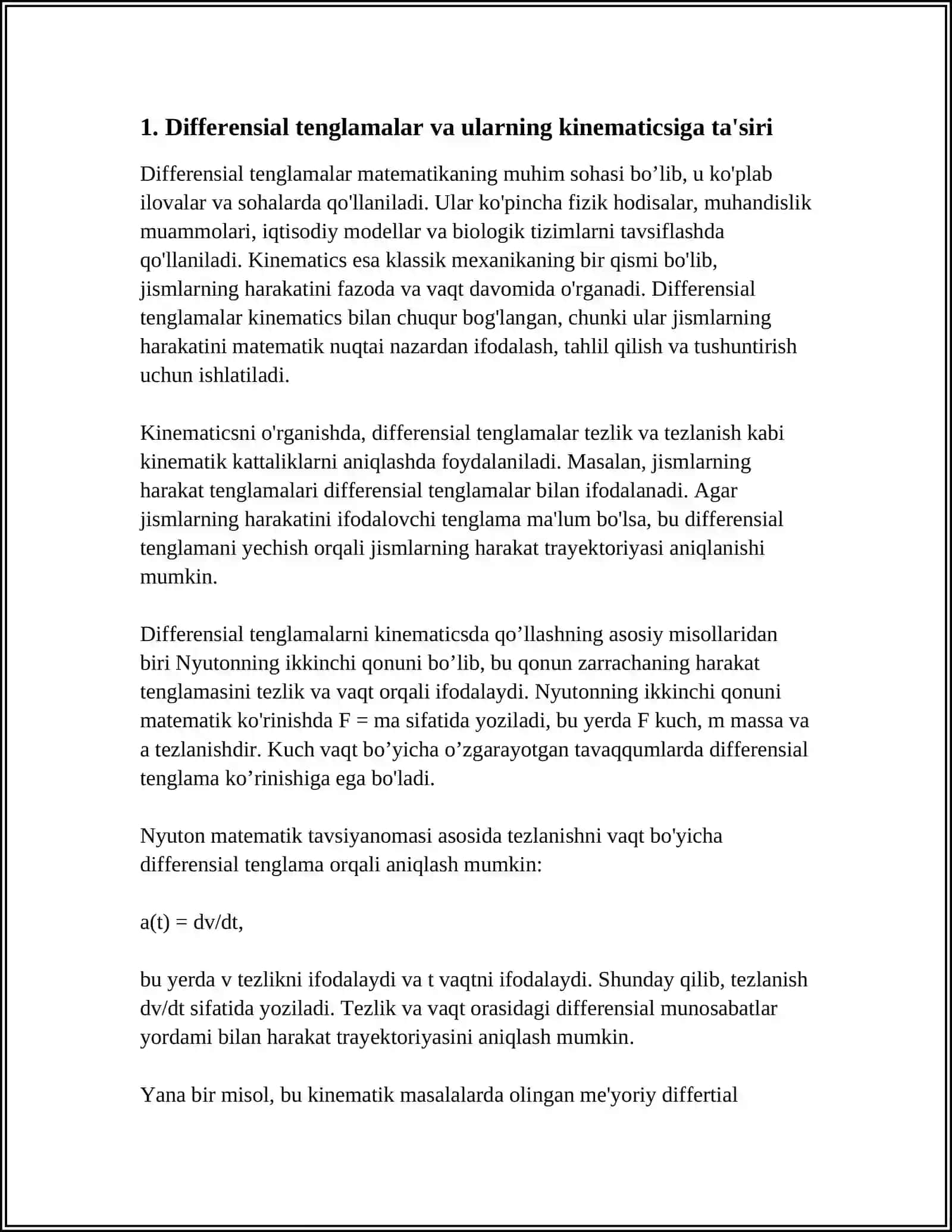KINIMATIKA VA DINAMIKADA DIFFERENSIAL HISOB TADBIQLARI 4