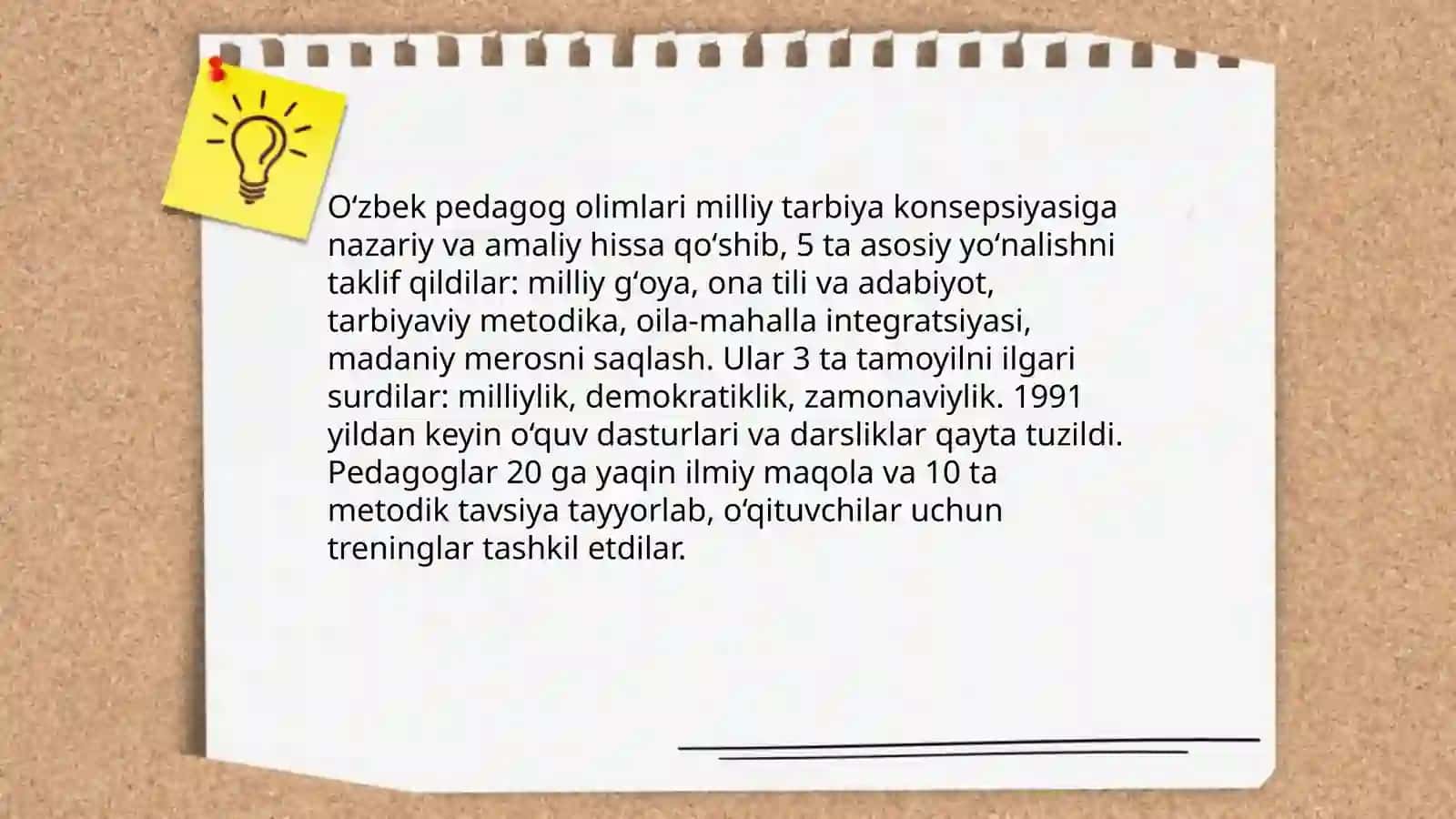 Pedagog olimlarning milliy tarbiya sohasida olib borgan ilmiy tadqiqotlar ishlarini oʻrganish va taqdimotini tayyorla 4