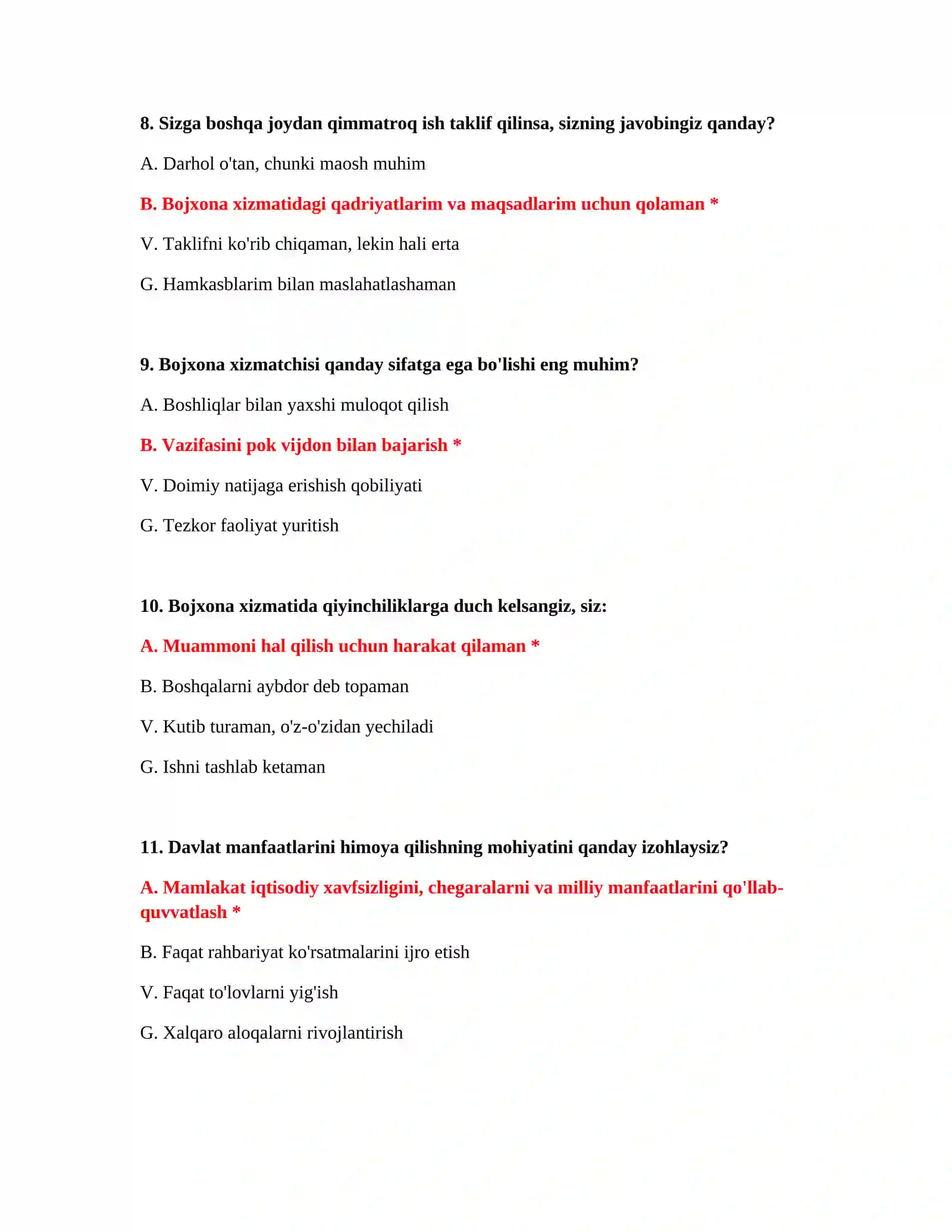 Bojxona ishga kirish testlari PDF 4