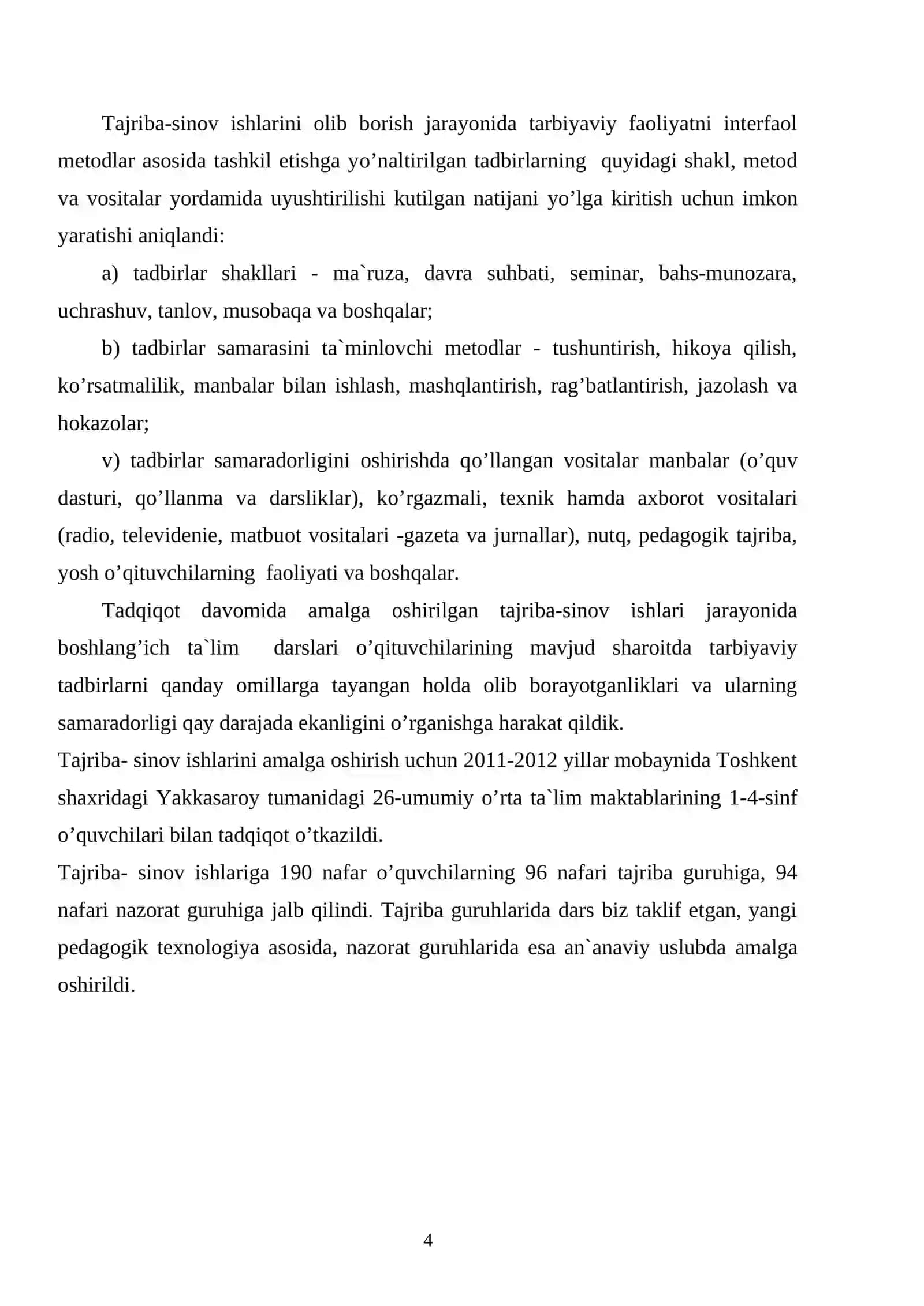 Tajriba-sinov ishlarini tashkil etish va uniing natijalari 4