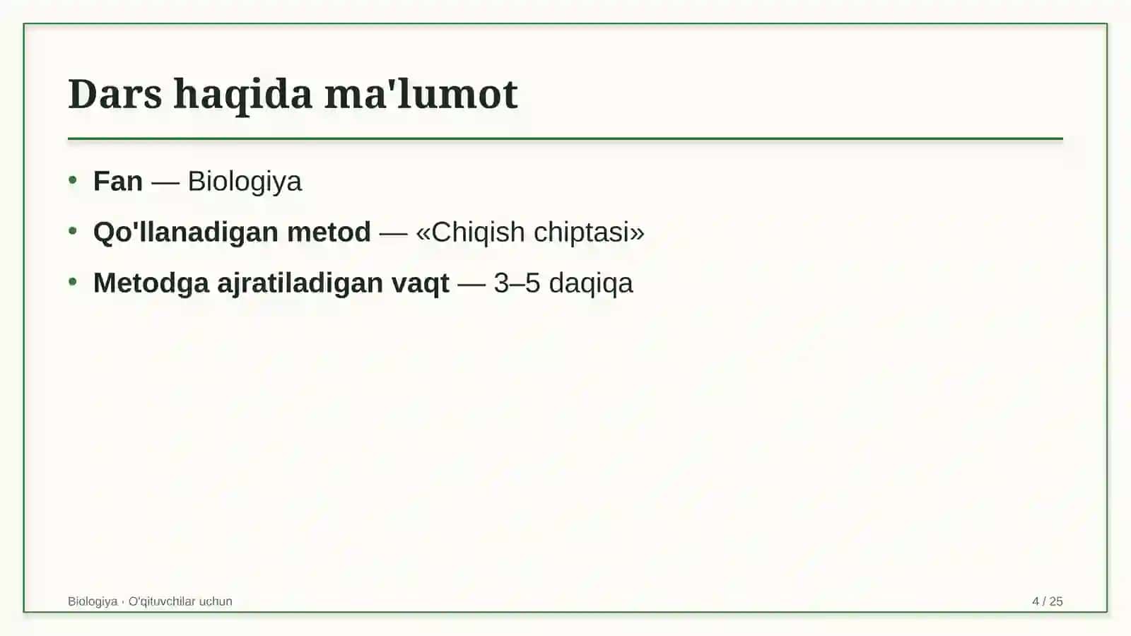 biologiya darslarida chiqish chiptasi metodidan foydalanish 5984 4