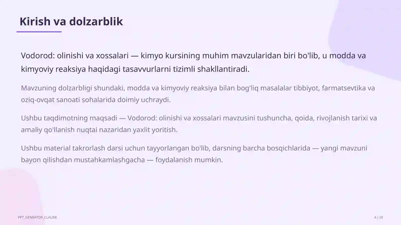 Vodorod: olinishi va xossalari (7-sinf) 4