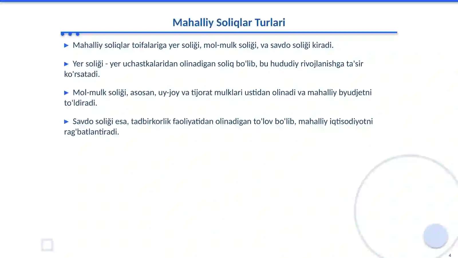 Mahalliy Soliqlar va Yig’imlar 4