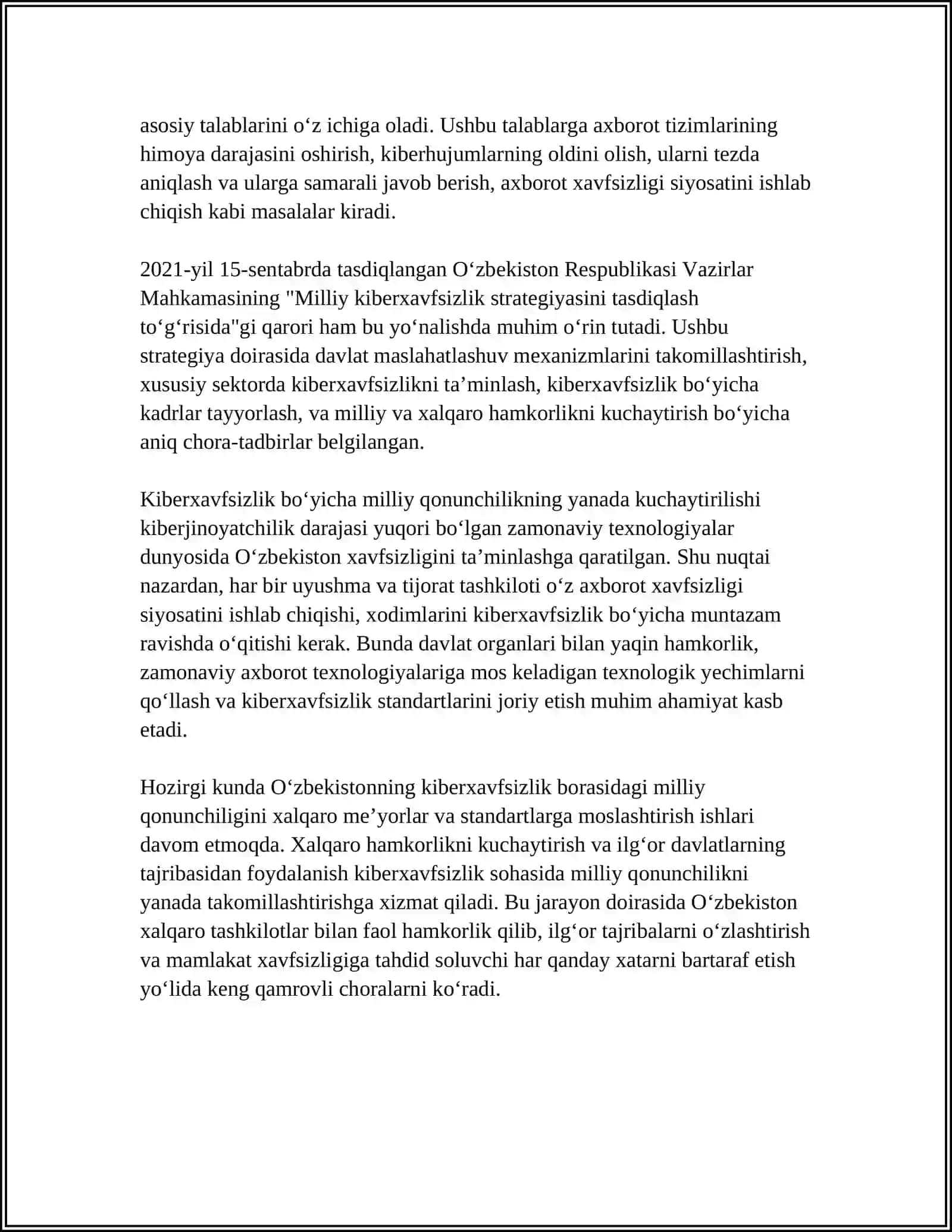 KIBERXAFSIZLIKKA OID MILLIY VA XORIJIY MIYORIY-HUQUQIY XUJJATLAR TAHLILI 4
