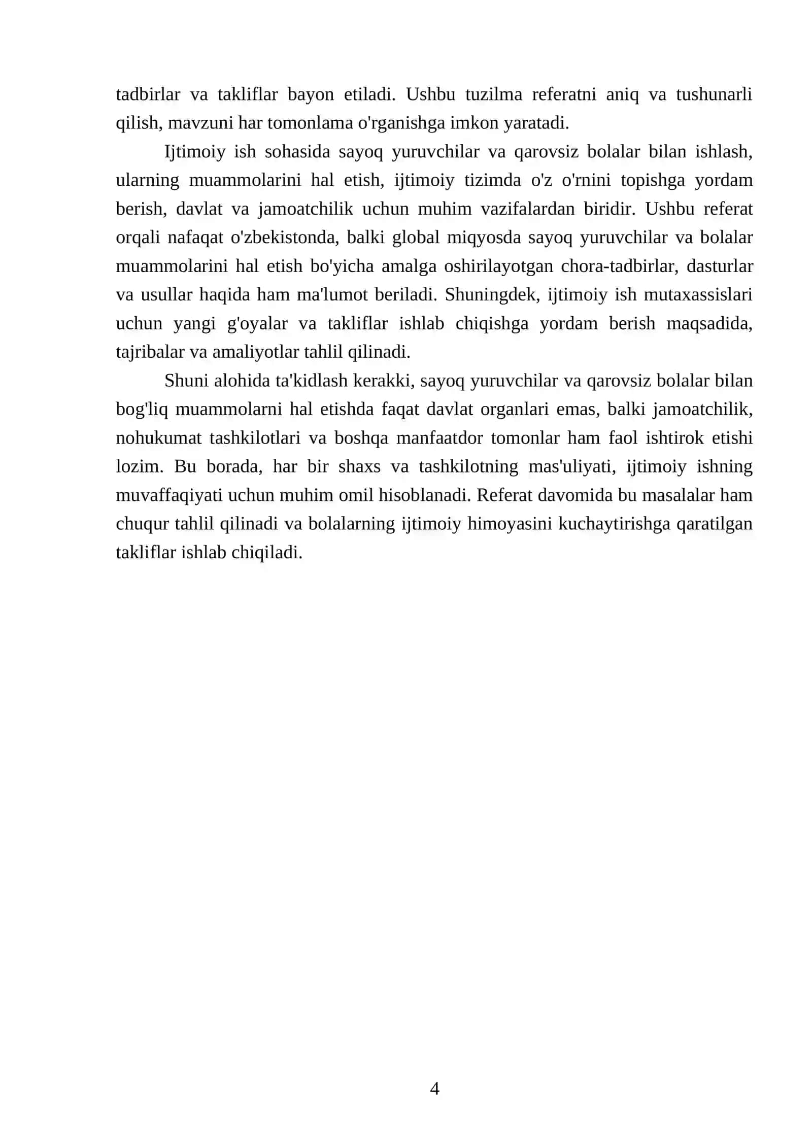 Sayoq yuruvchilar va qarovsiz qolgan bolalar uchun koʻchadagi ijtimoiy ish boʻyicha mustaqil ish 4