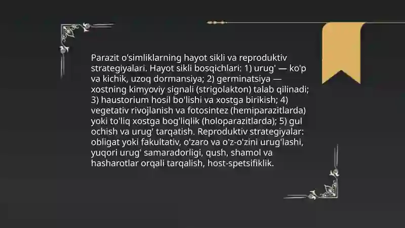 Gulli parazit oʻsimliklar. Biologik himoya qilish 4