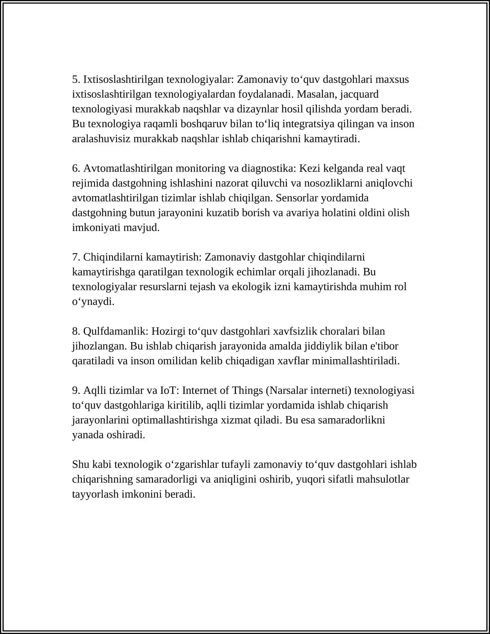 ZAMONAVIY TOʻQUV DASTGOHLARIDA TOʻQIMA TOʻQISH IMKONIYATLARI 4
