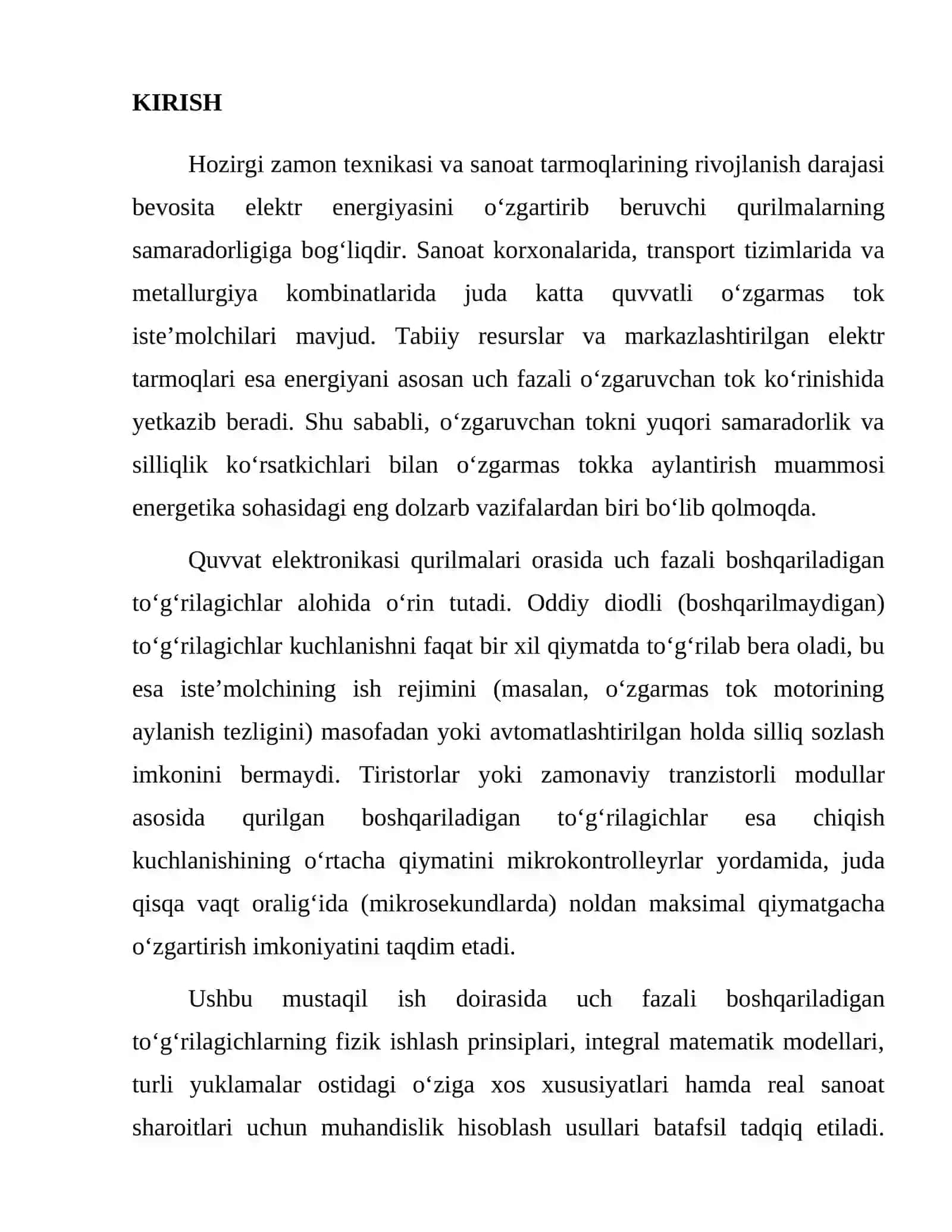 Uch fazali boshqariladigan toʻgʻrilagichni tadqiq etish 4