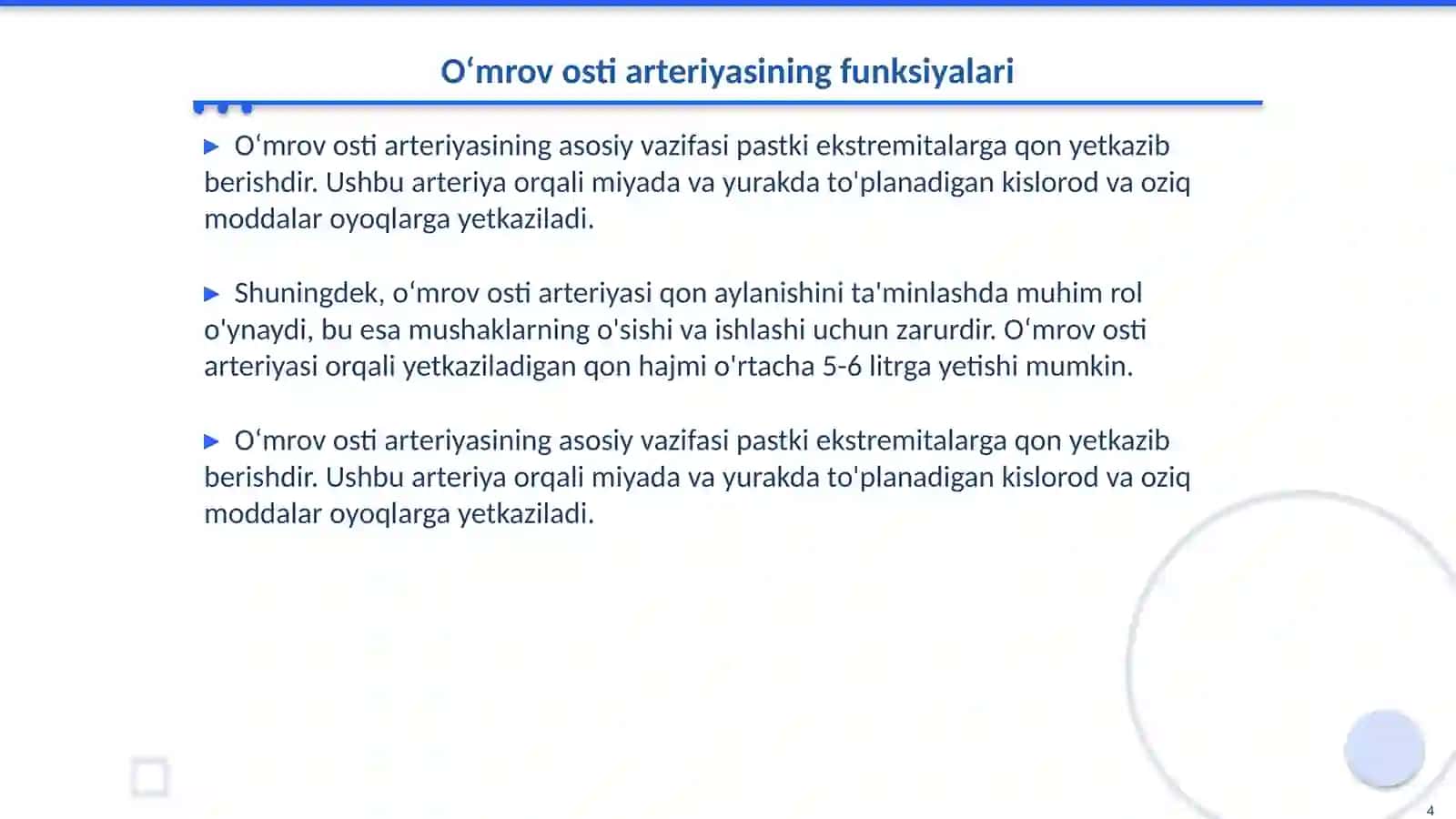 Oʻmrov osti arteriyasi. Qoʻl arteriyalari 4