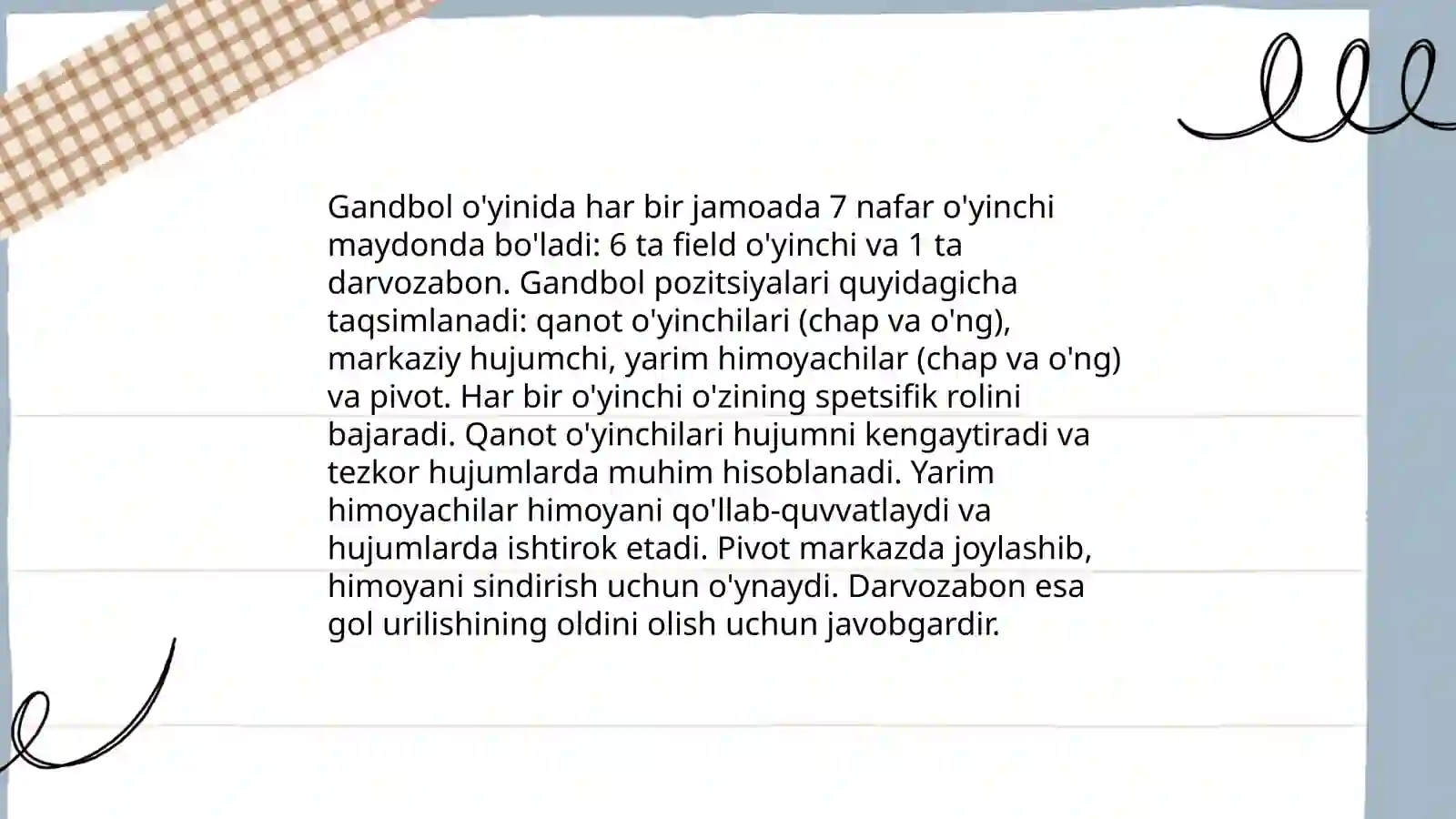 Gandbol o‘yin texnikasi va taktikasi tavsifi 4