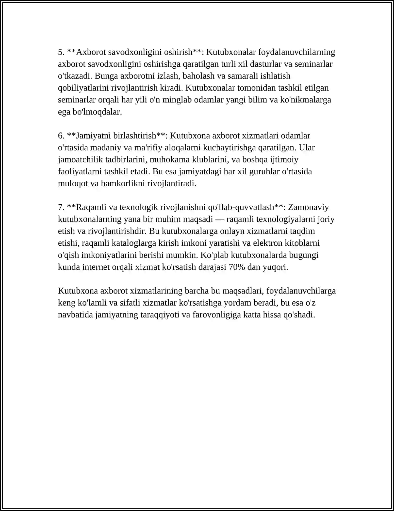 KUTUBXONA -AXBOROT XIZMATI KO'RSATISHNING MAQSAD VA VAZIFALARI 4