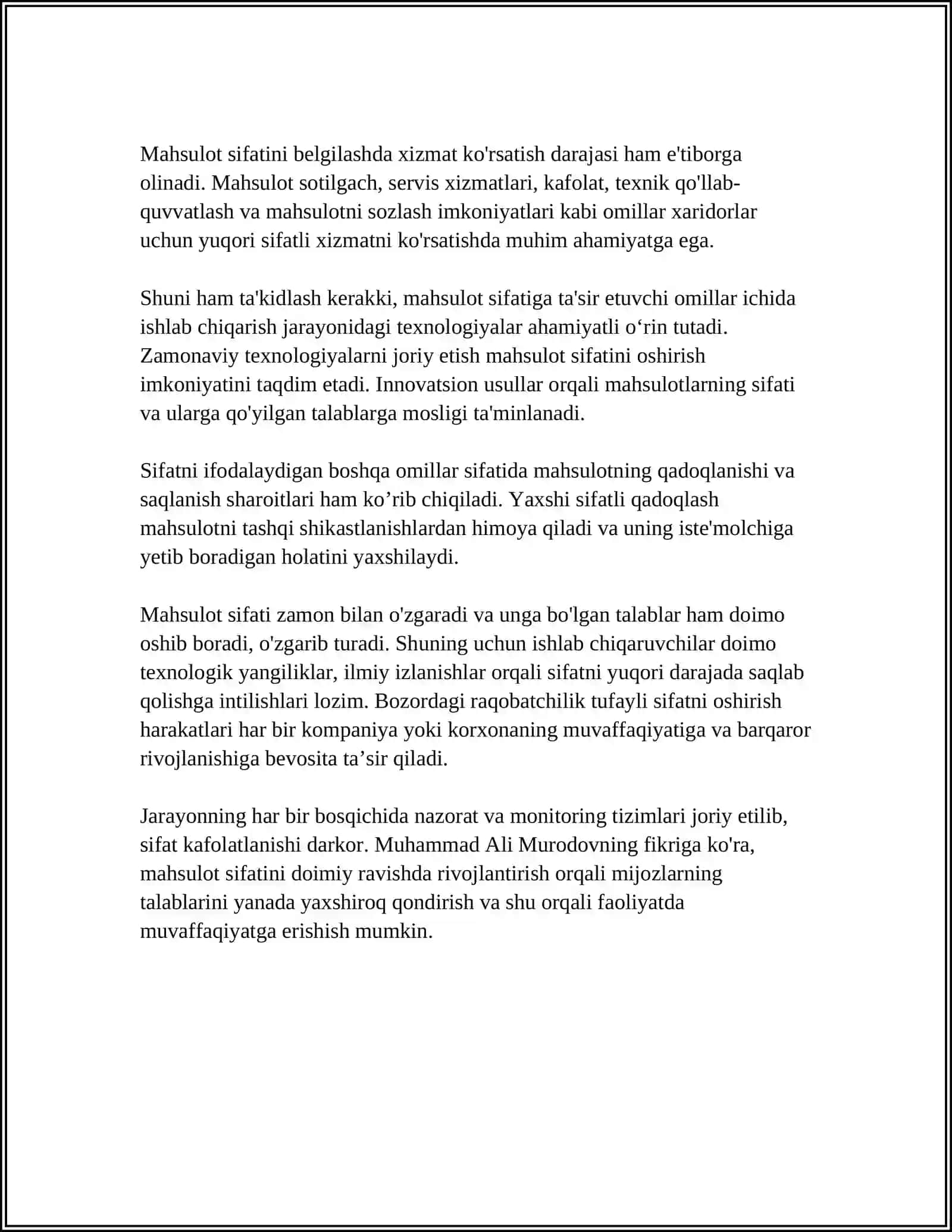 MAHSULOT SIFATI VA SIFATNING SHAKLANISHIGA TASIR ETUVCHI OMILLAR 4