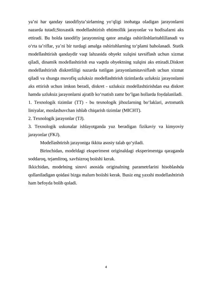 Texnologik jarayonlarni identifikatsiyalash va modellashtirish 4
